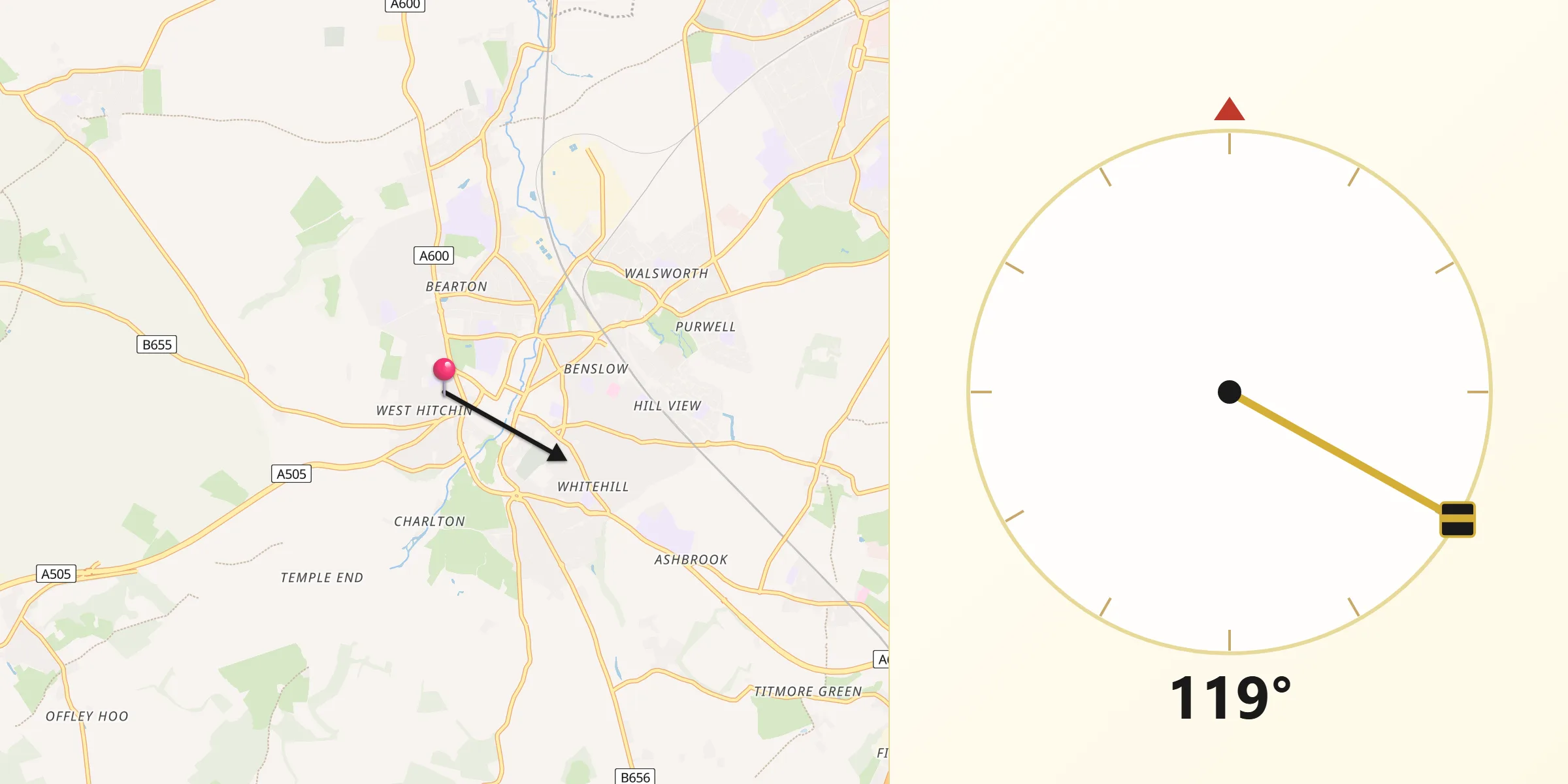 Qibla Direction from Hitchin