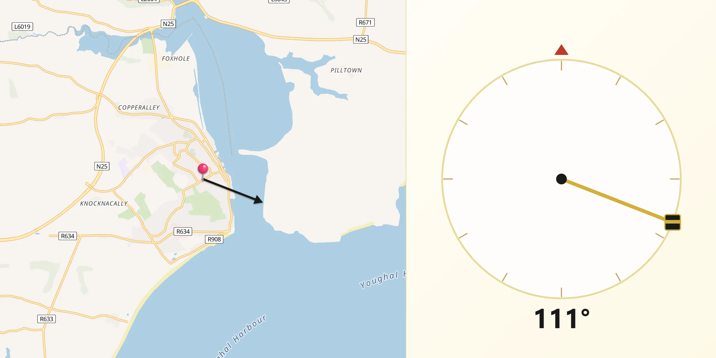 Qibla Direction from Youghal