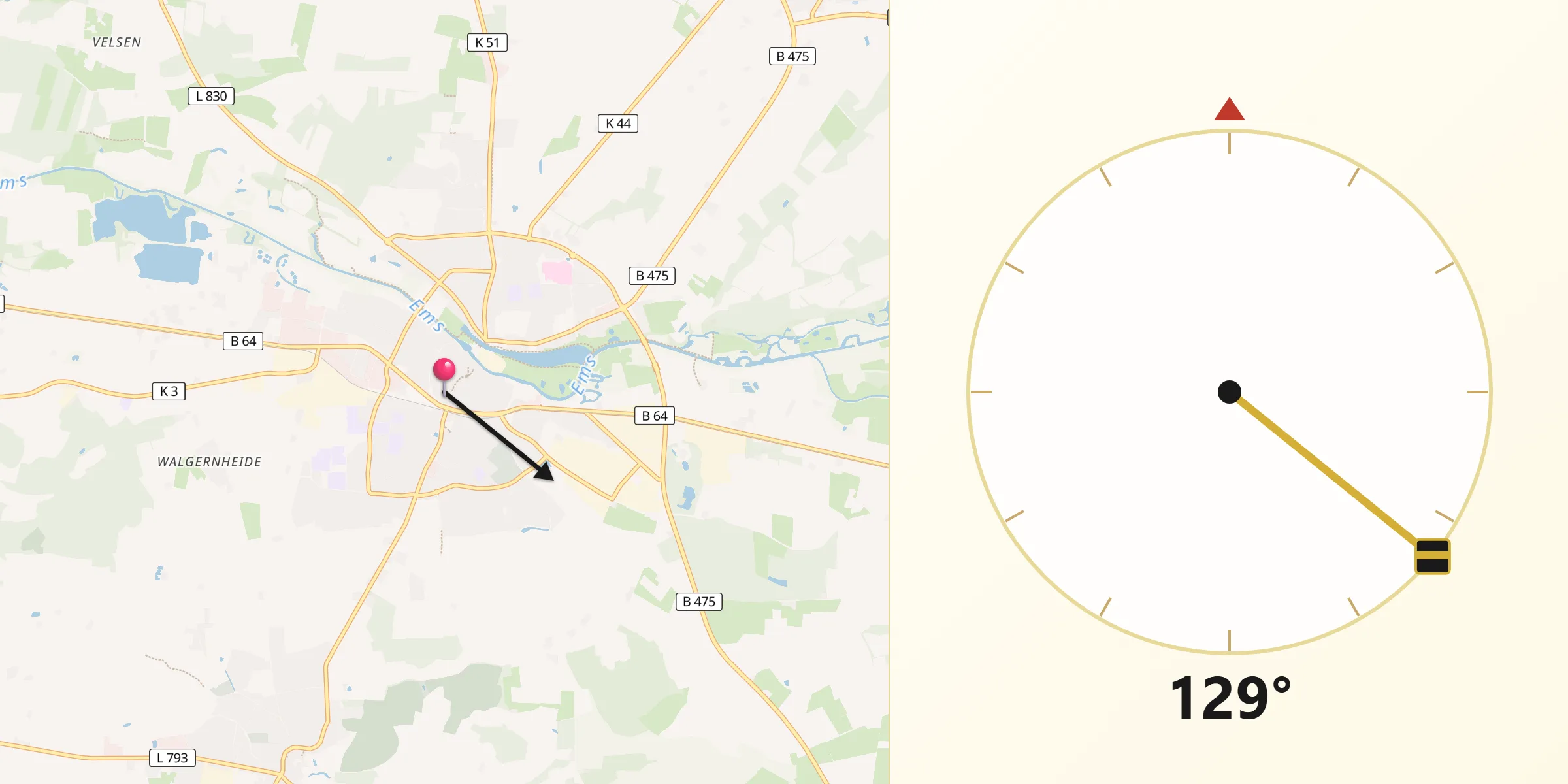 Qibla-Richtung von Warendorf