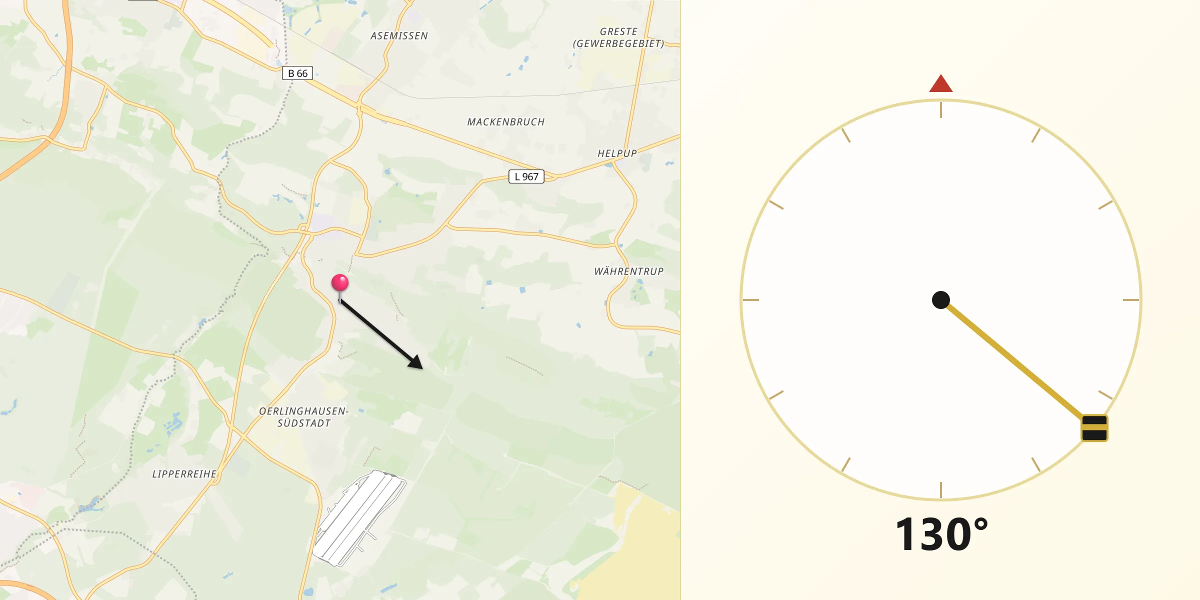 Qibla-Richtung von Oerlinghausen