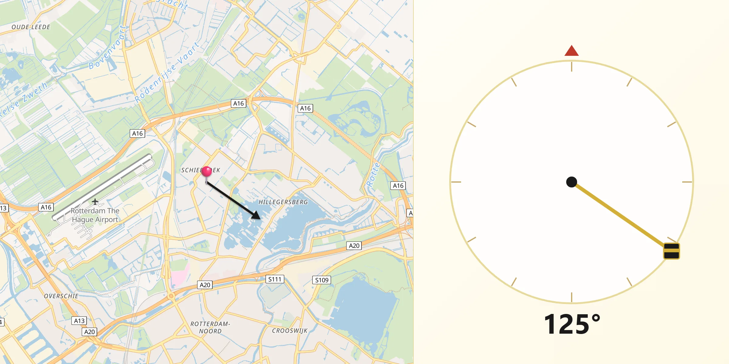 Qibla Richting vanaf Schiebroek