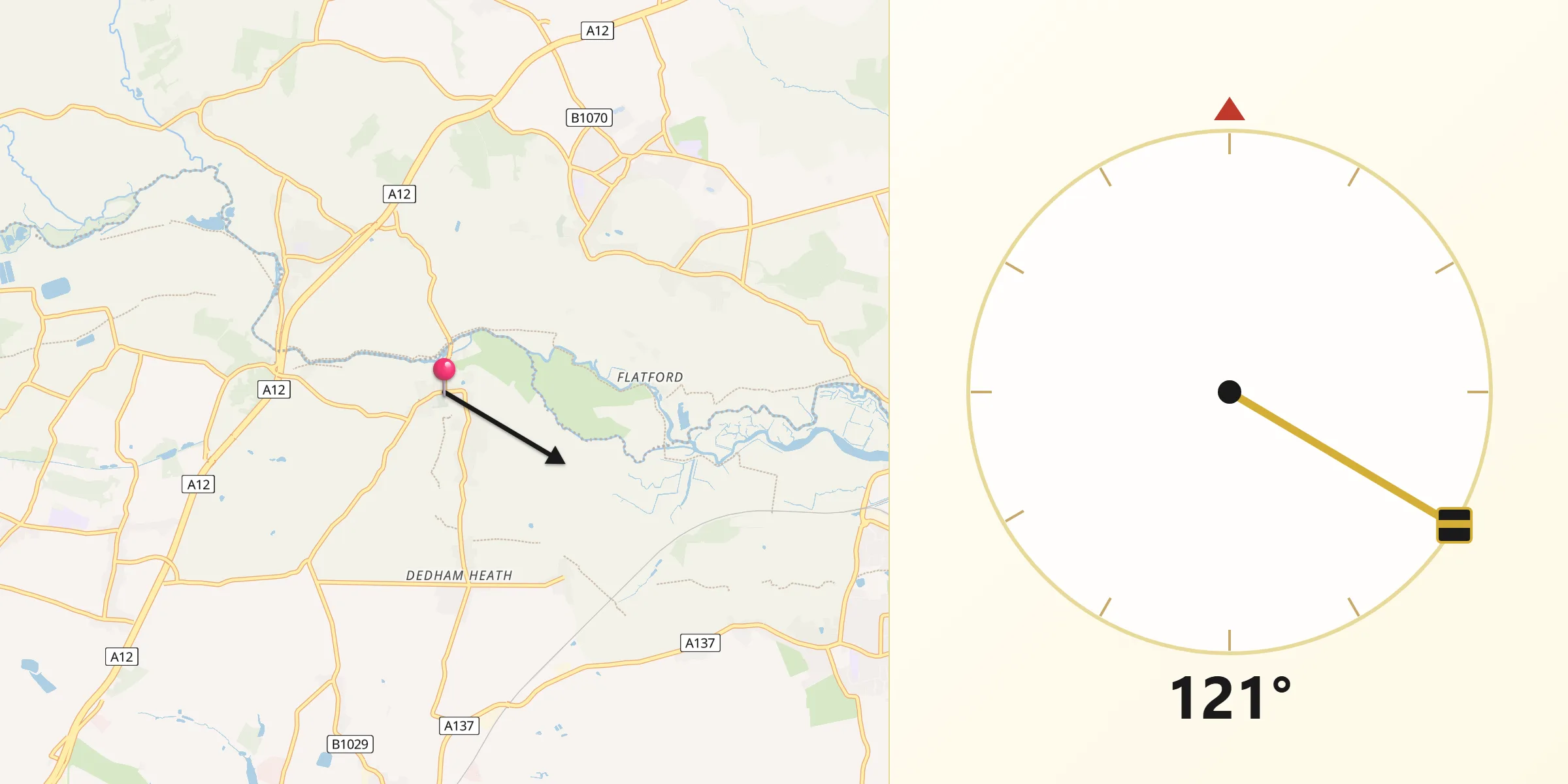 Qibla Direction from Dedham