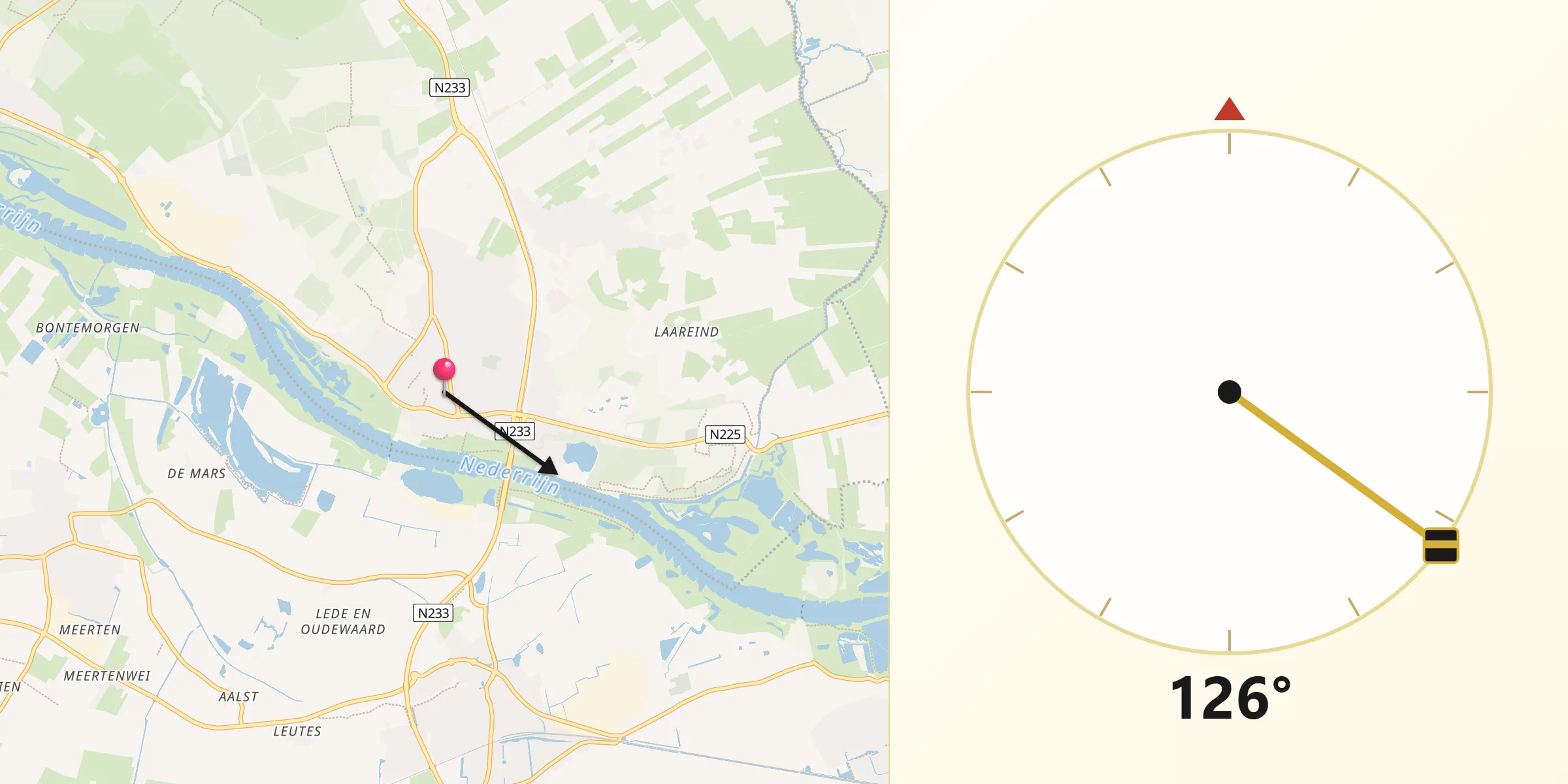 Qibla Richting vanaf Rhenen