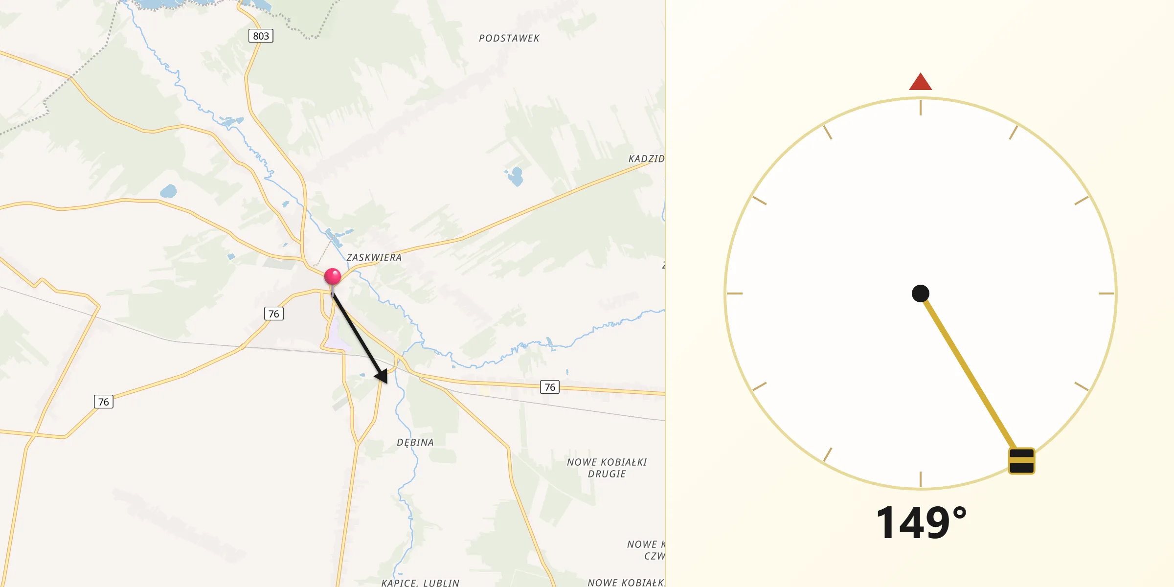 Kierunek Qibla z Stoczek Łukowski