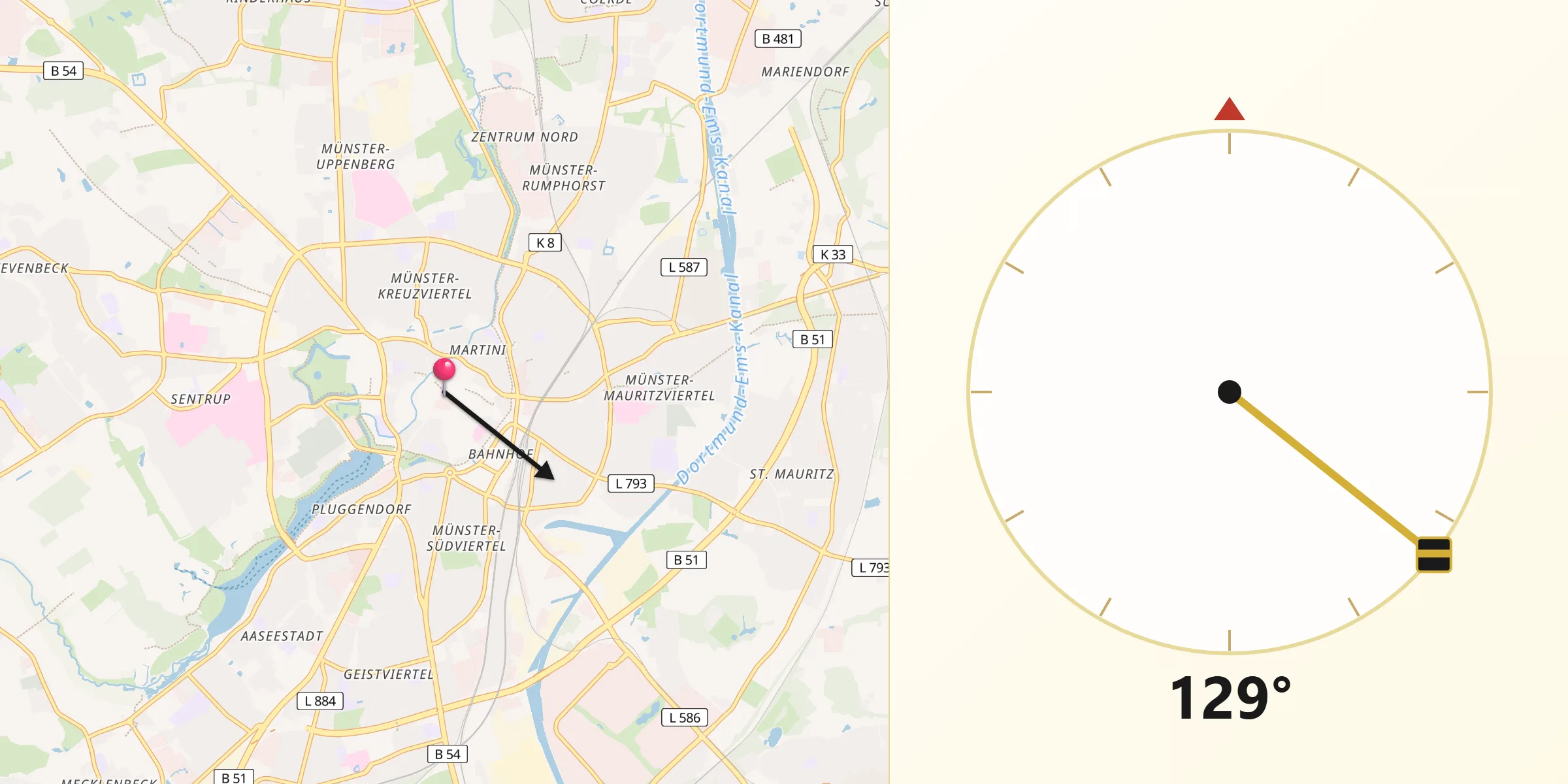Direzione della Qibla da Münster