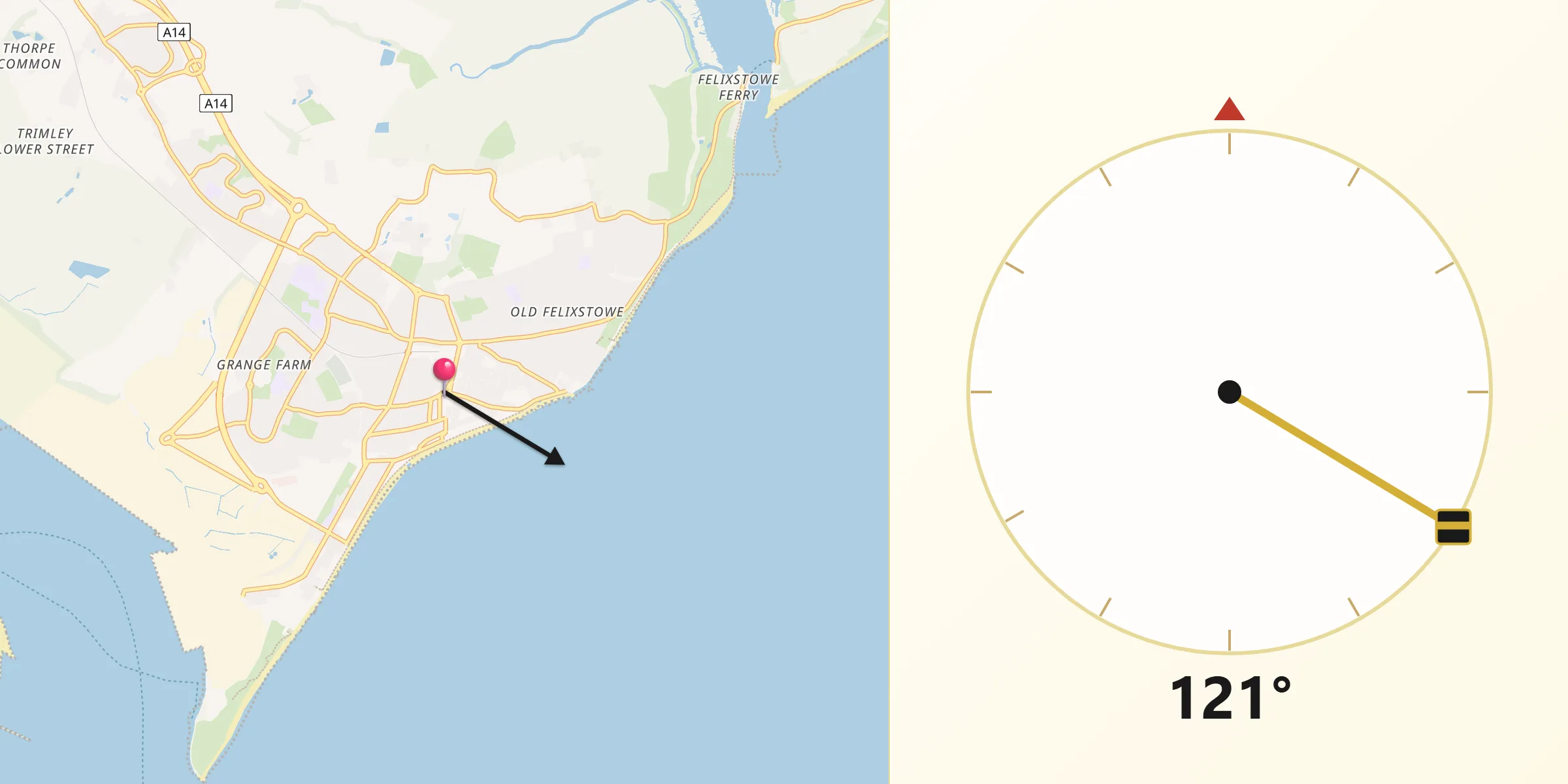 Qibla Direction from Felixstowe
