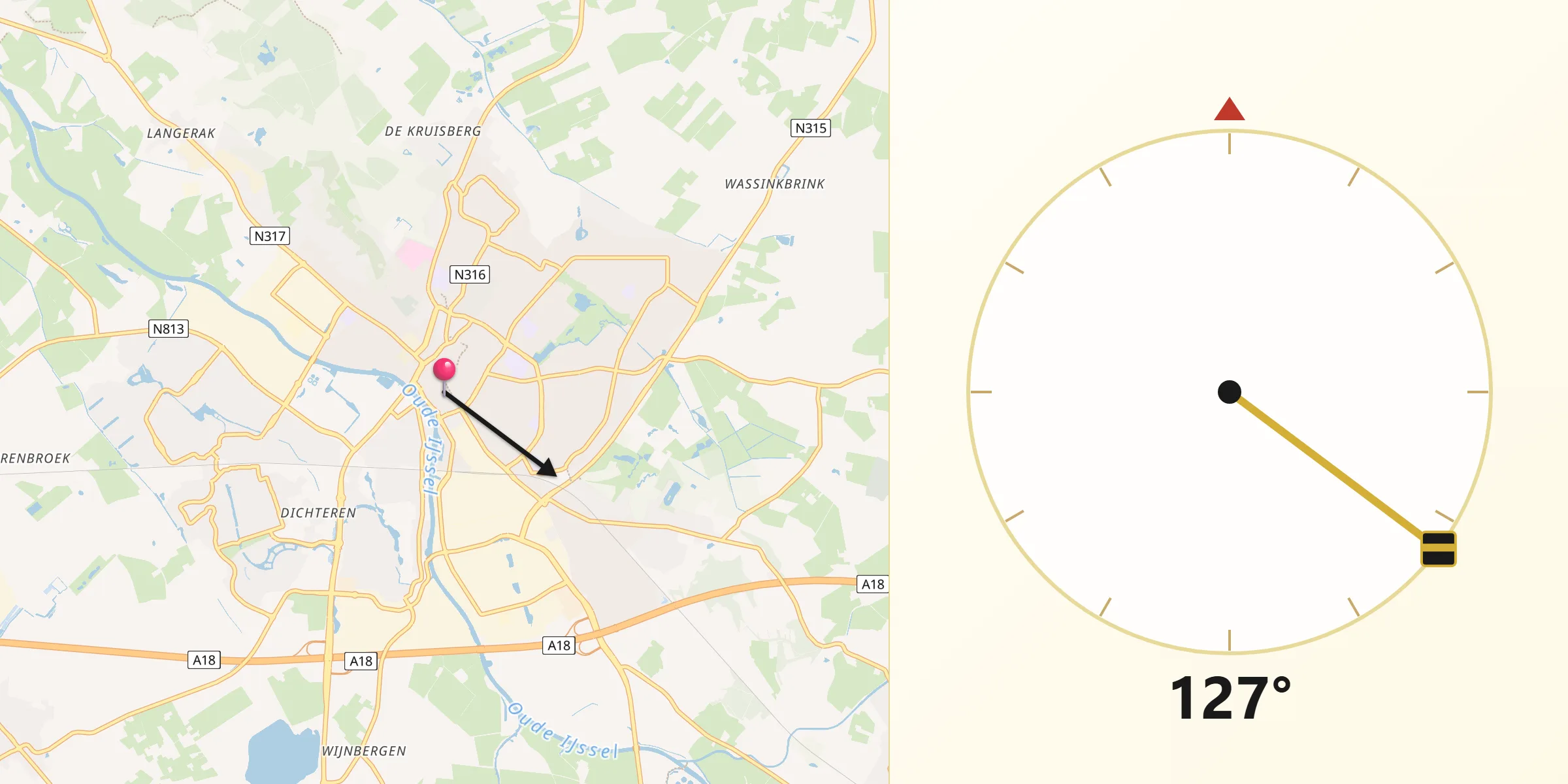 Qibla Richting vanaf Doetinchem