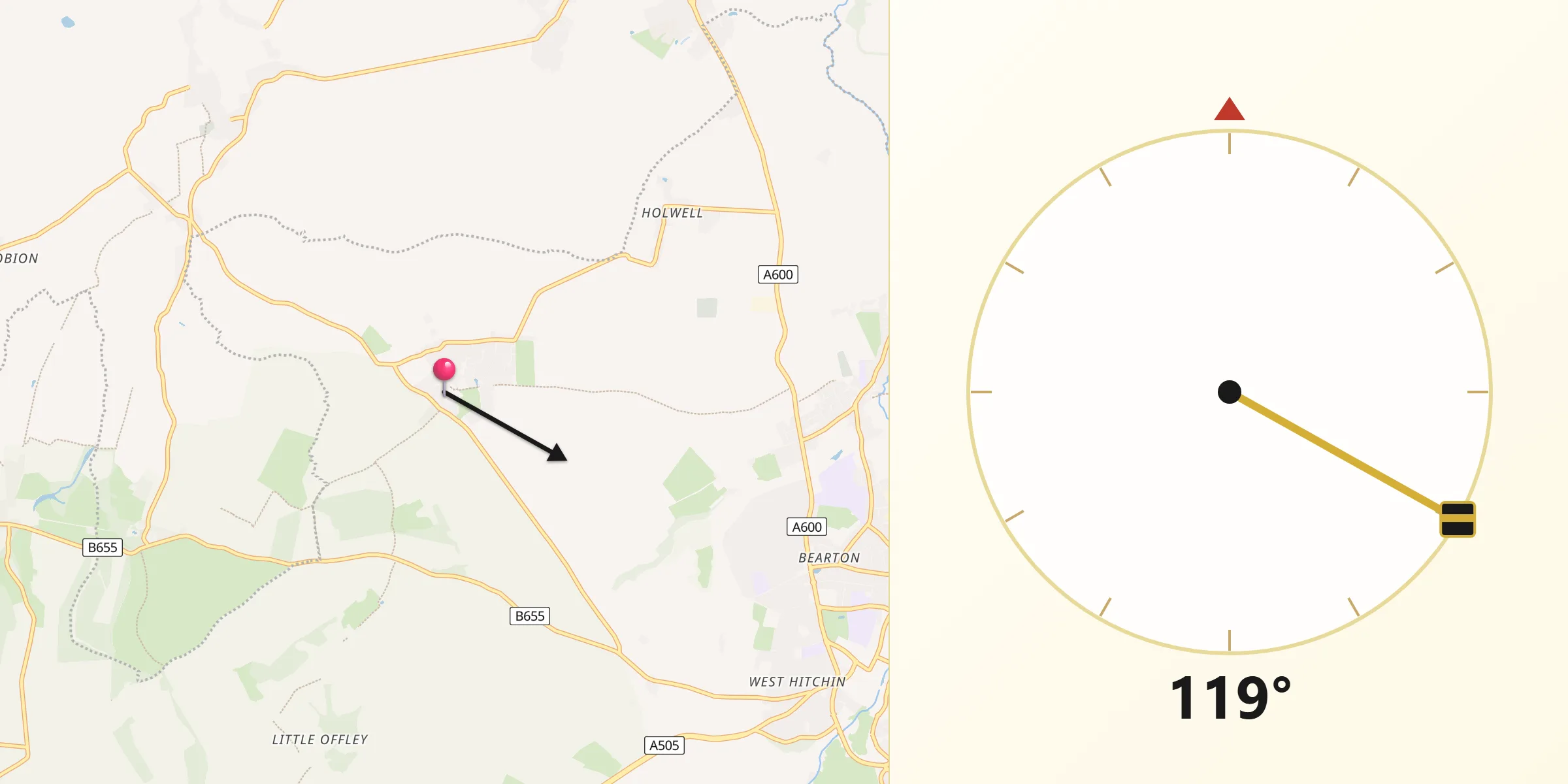 Qibla Direction from Pirton
