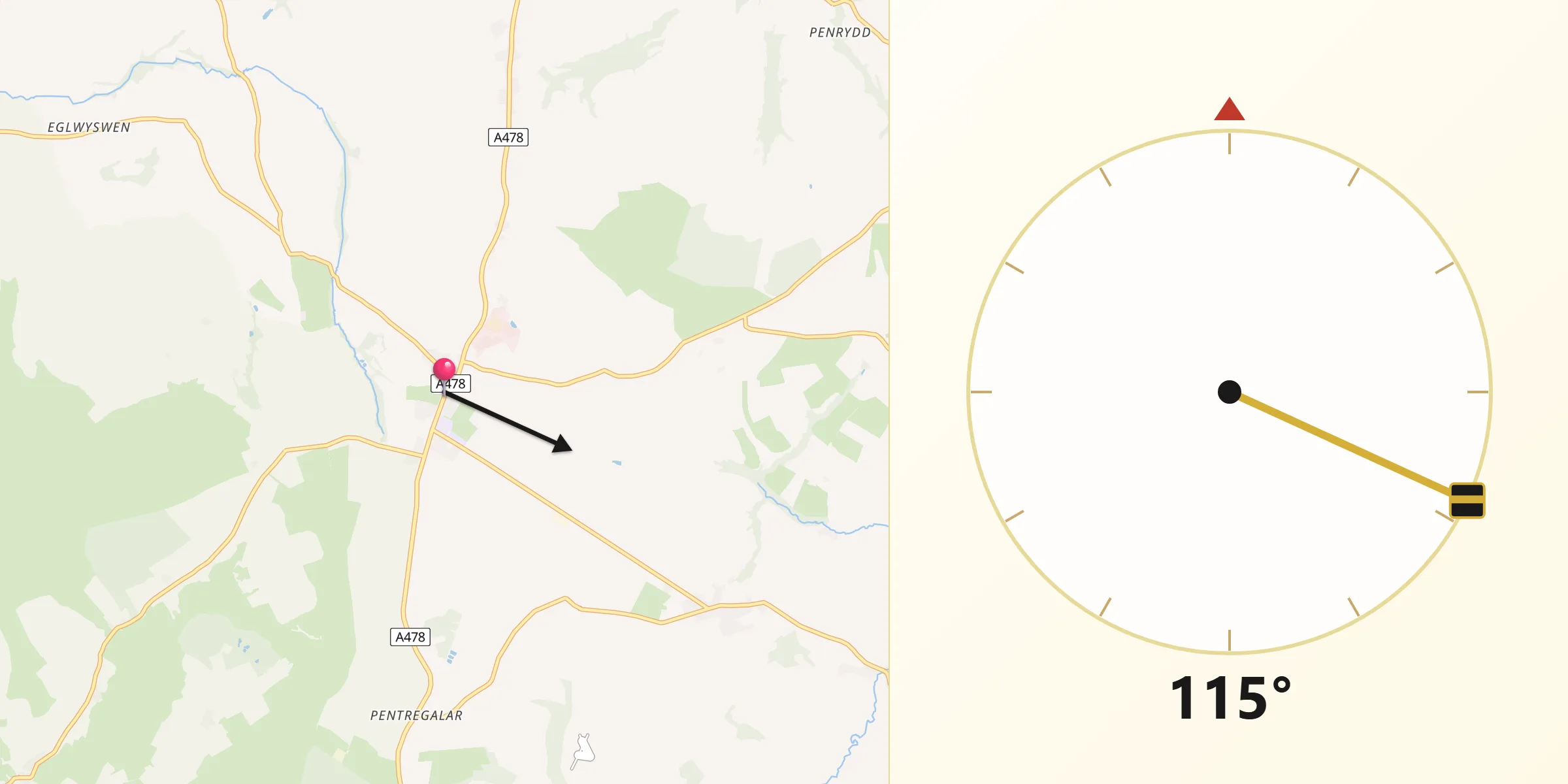 Qibla Direction from Crymych