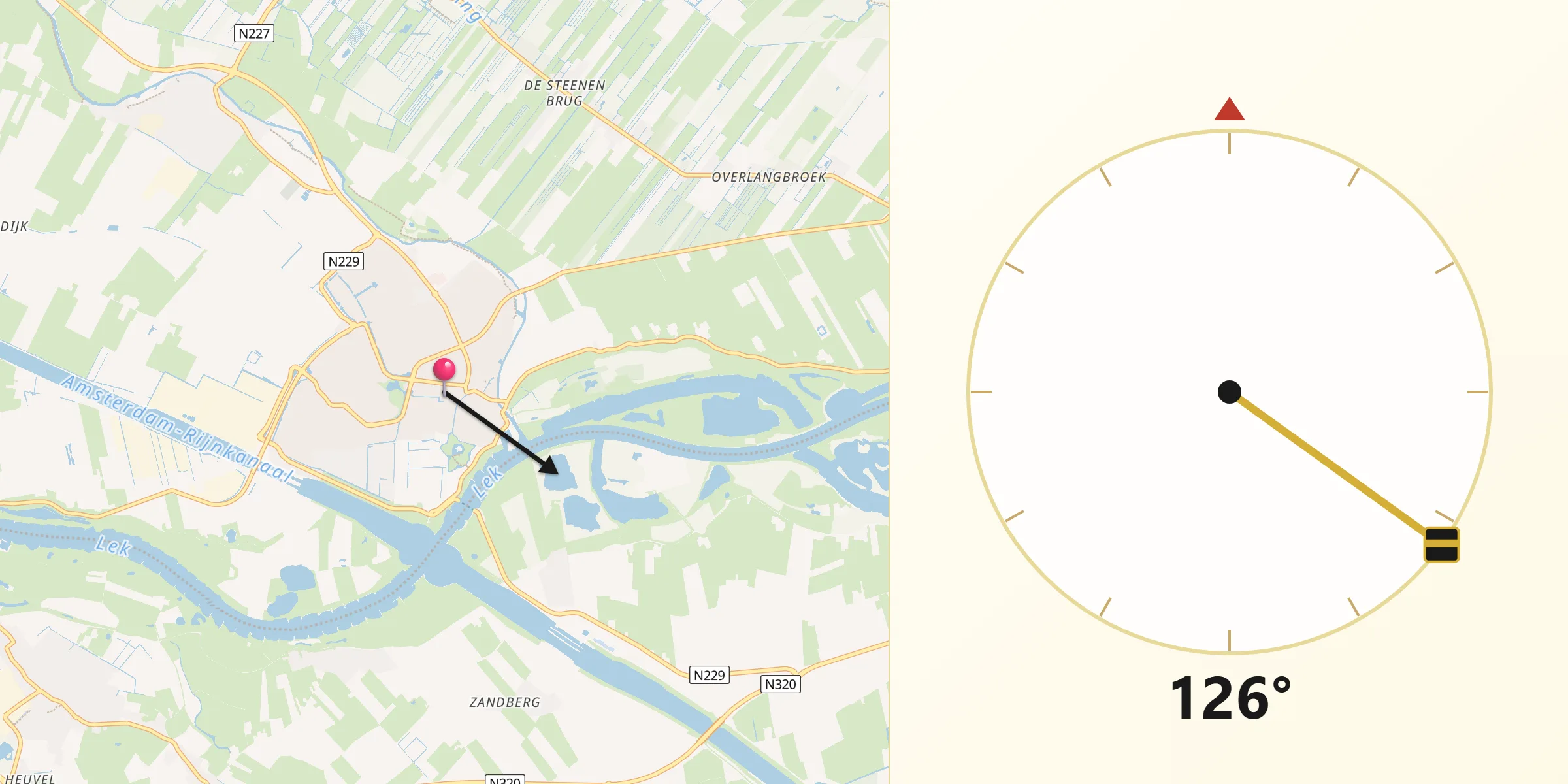 Qibla Richting vanaf Wijk bij Duurstede