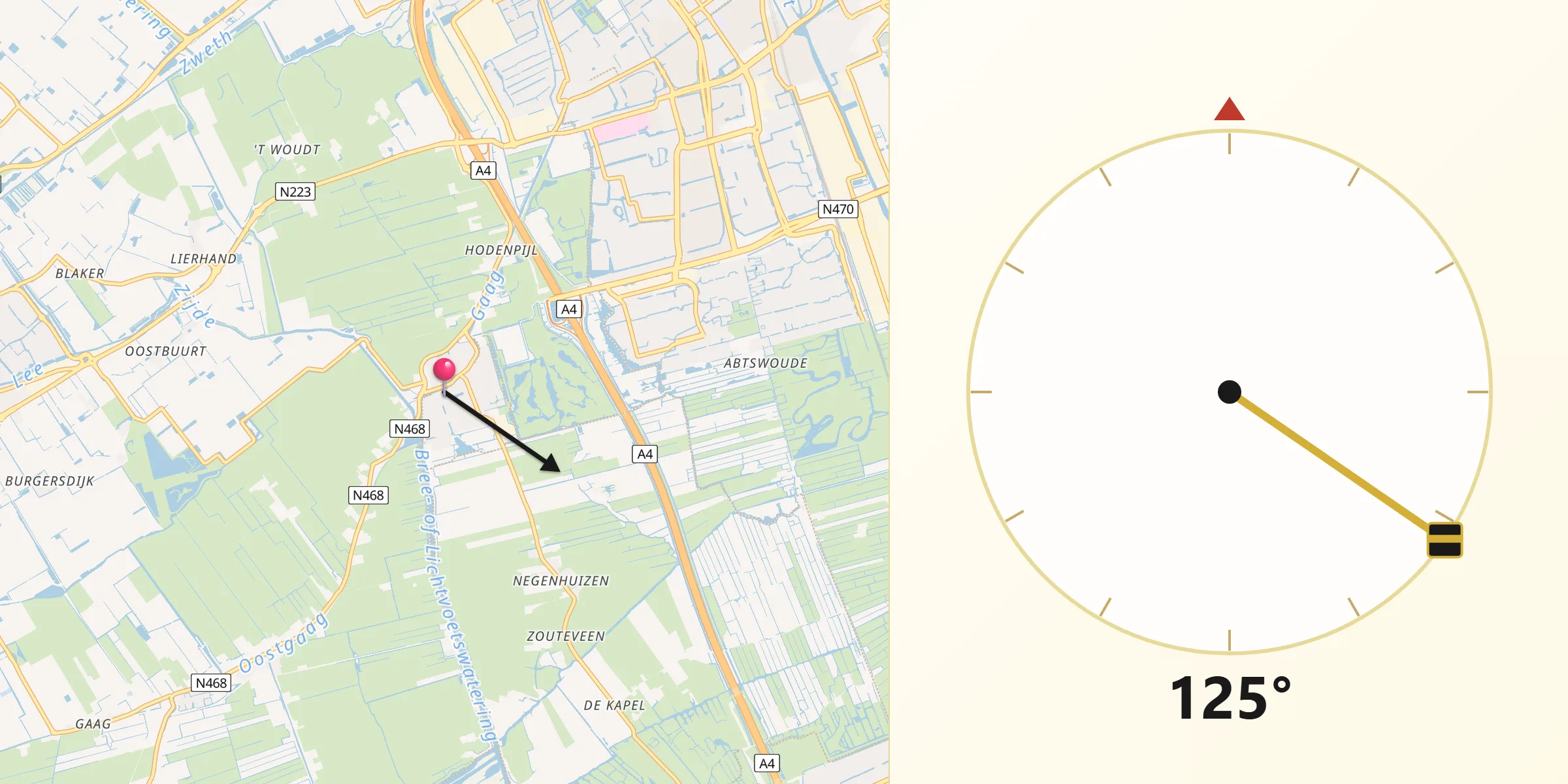 Qibla Richting vanaf Schipluiden