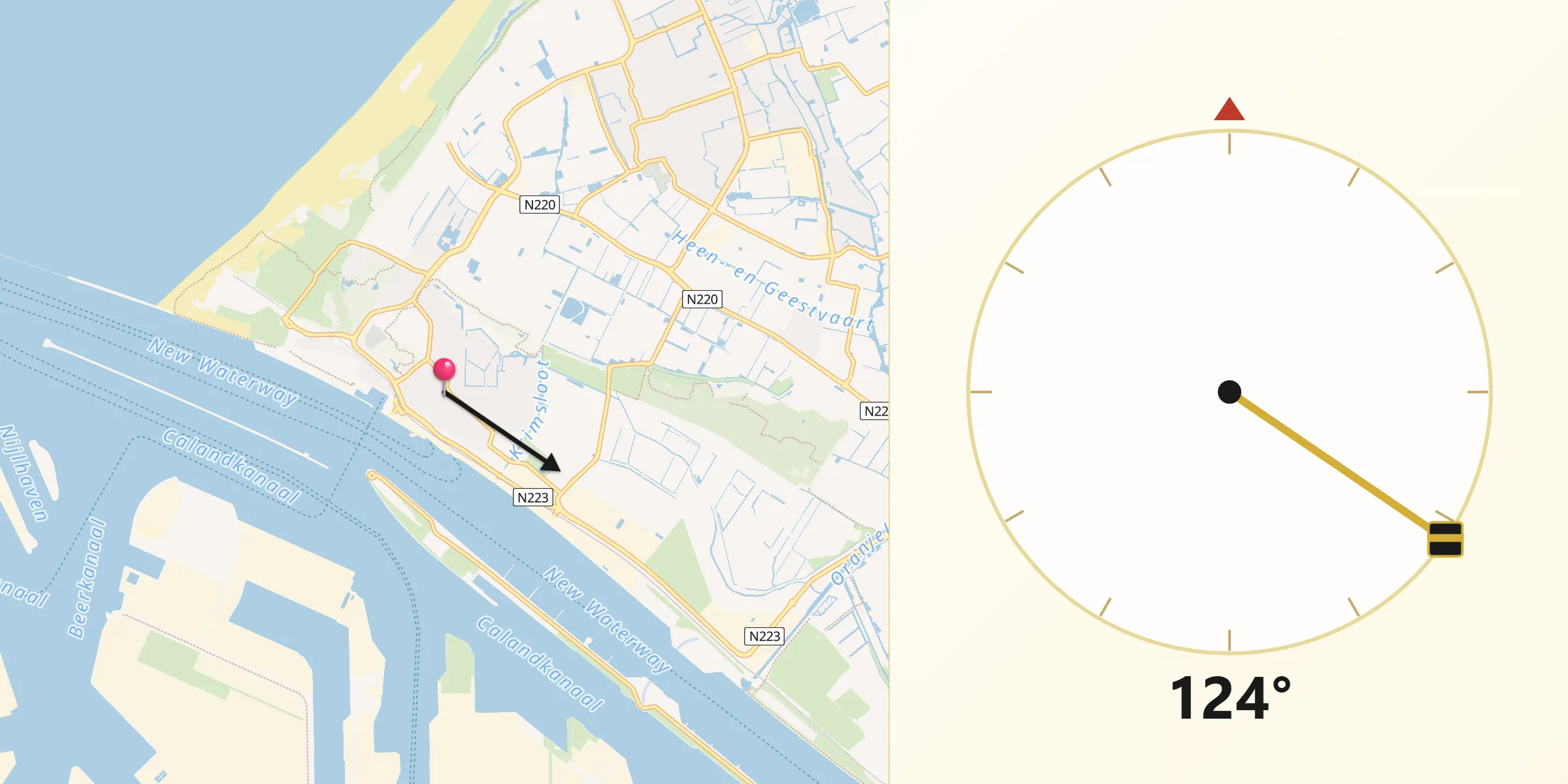 Qibla Richting vanaf Hoek van Holland