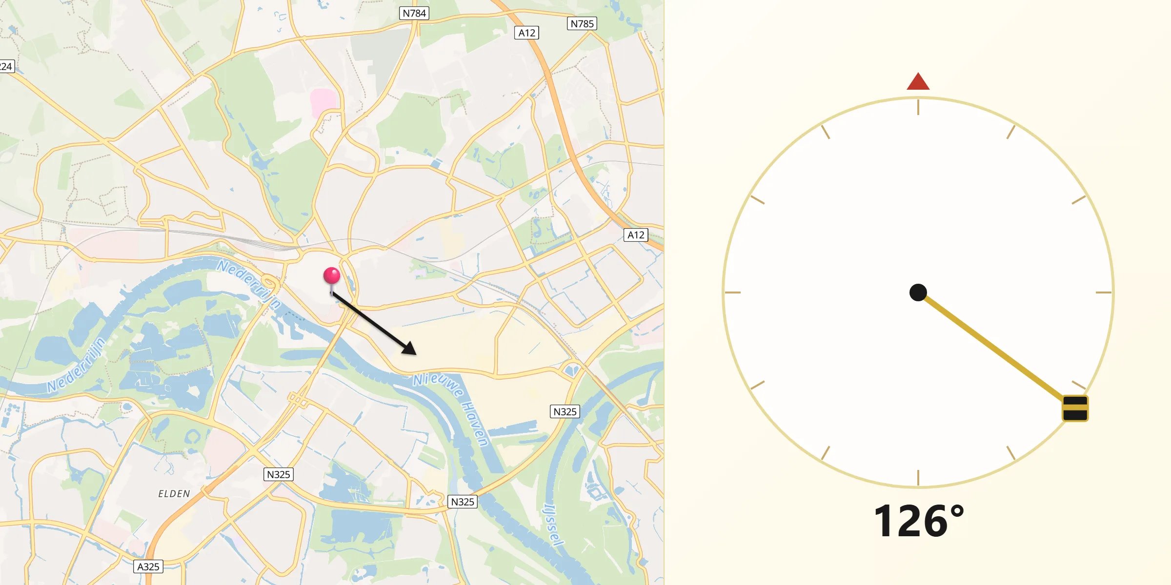 Qibla Richting vanaf Arnhem