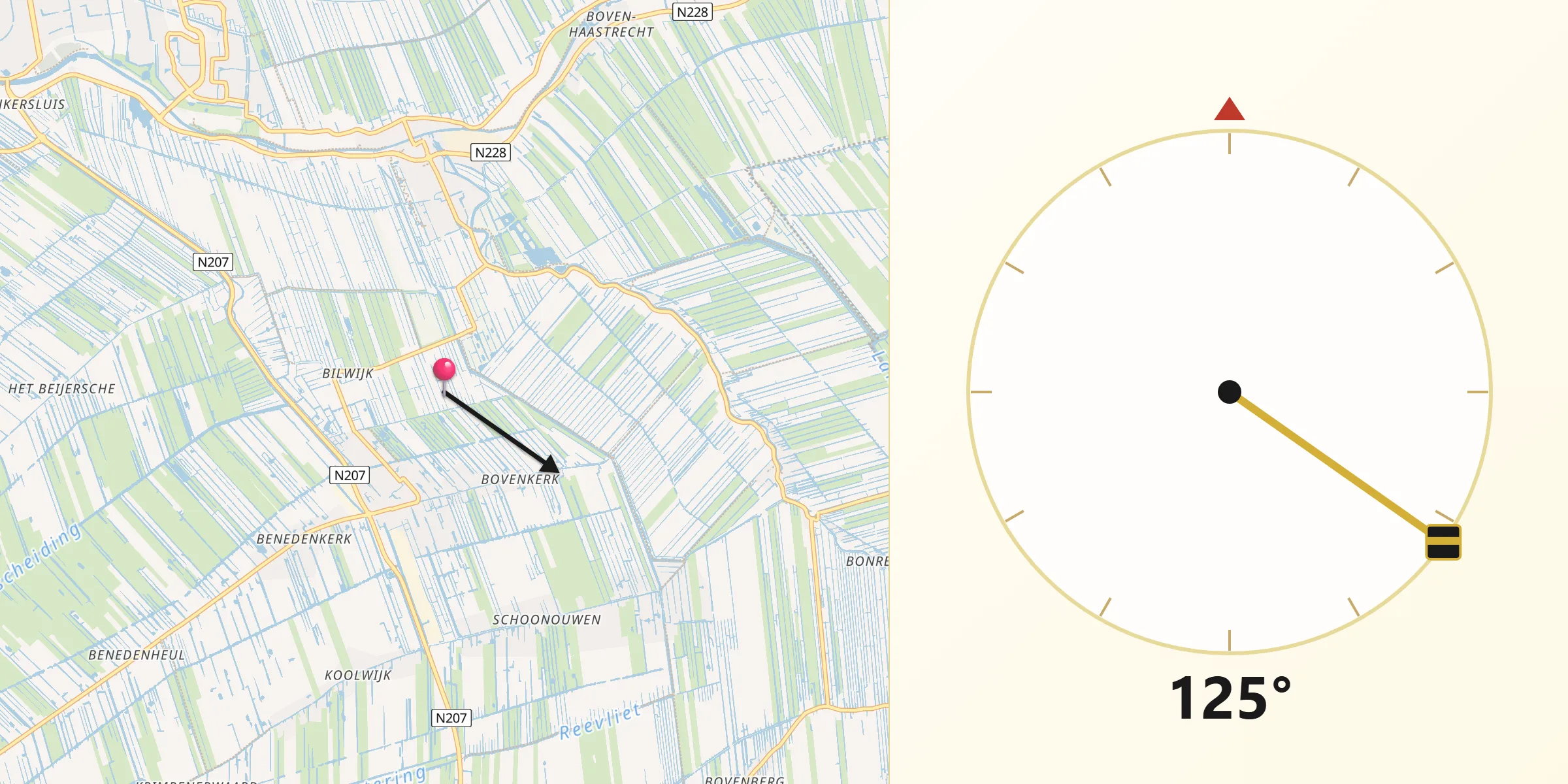 Qibla Richting vanaf Krimpenerwaard