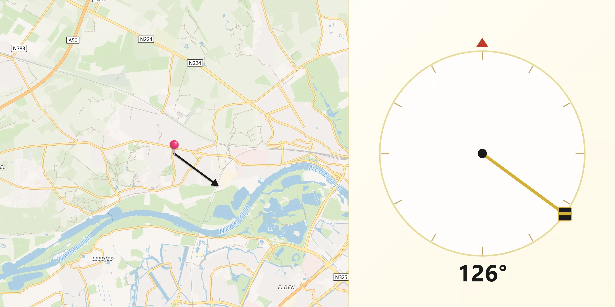 Qibla Richting vanaf Oosterbeek