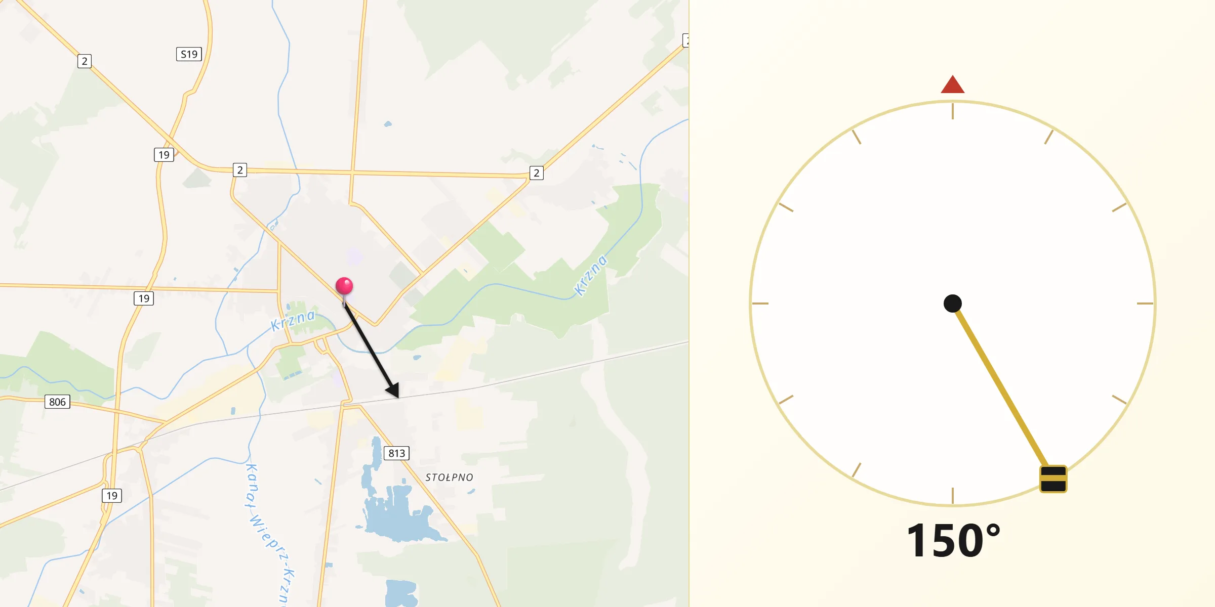 Kierunek Qibla z Międzyrzec Podlaski