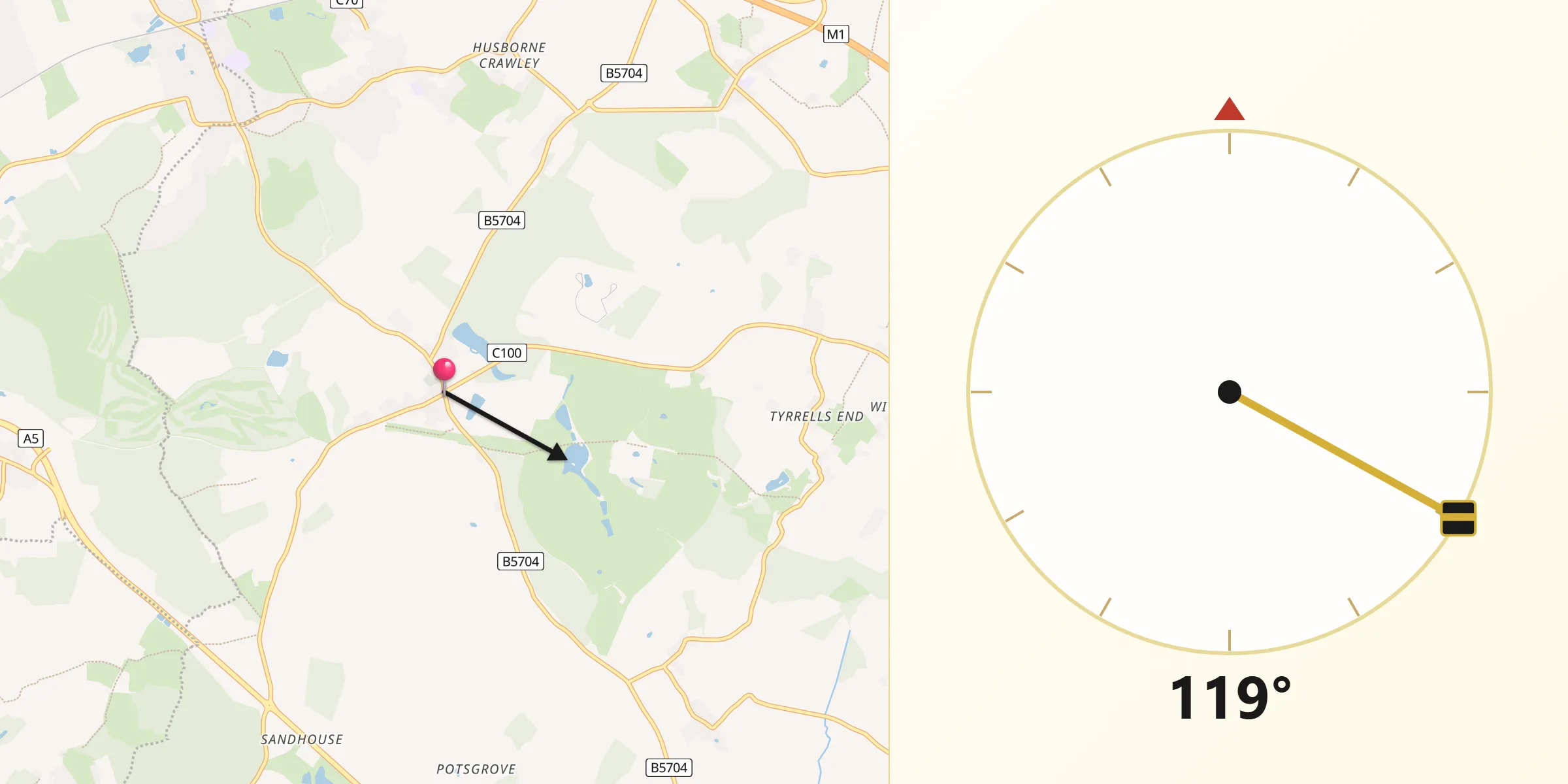 Qibla Direction from Woburn