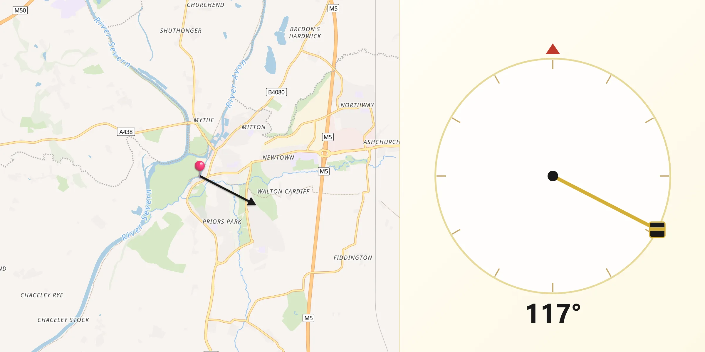 Qibla Direction from Tewkesbury
