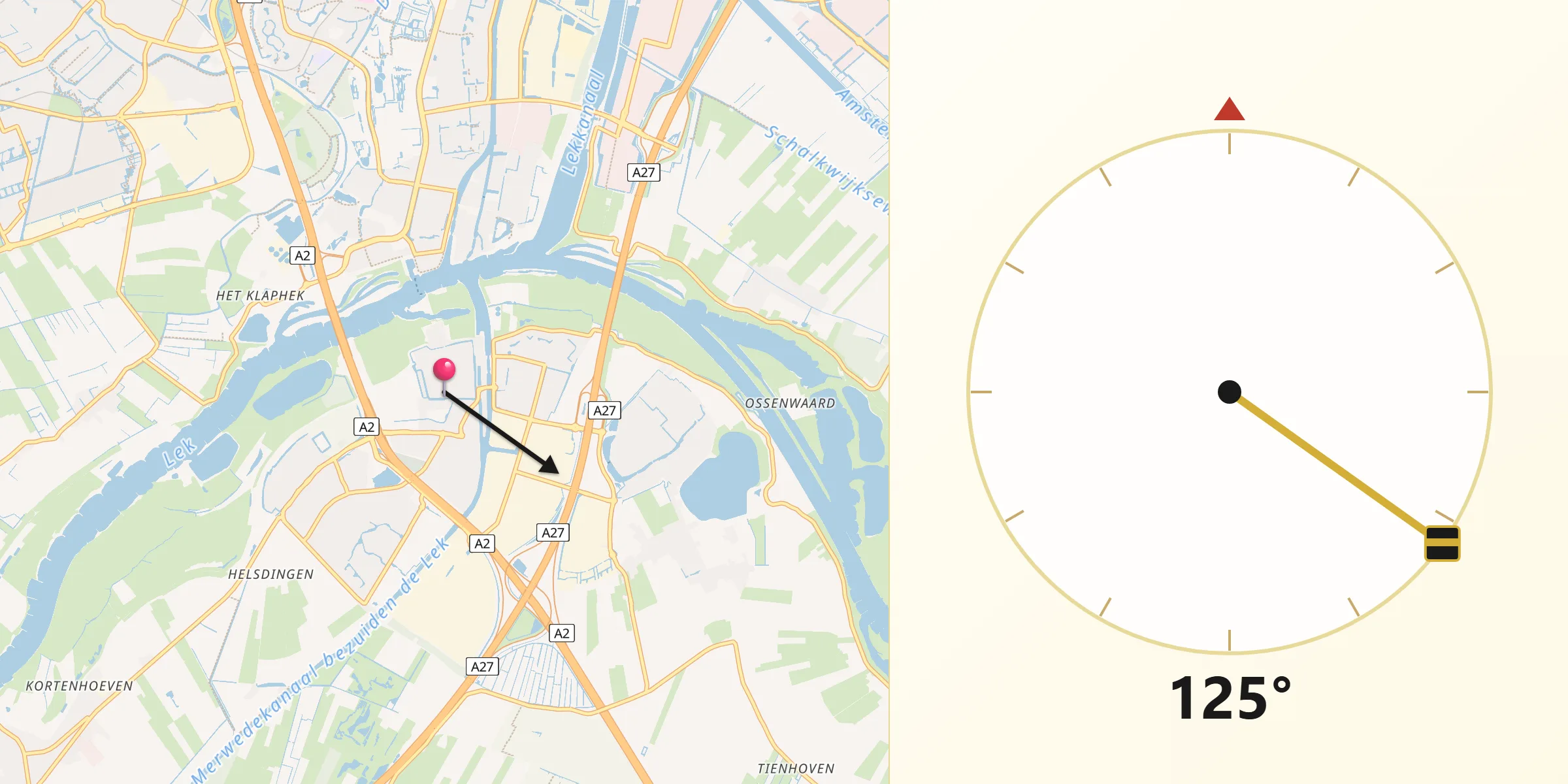 Qibla Richting vanaf Vianen