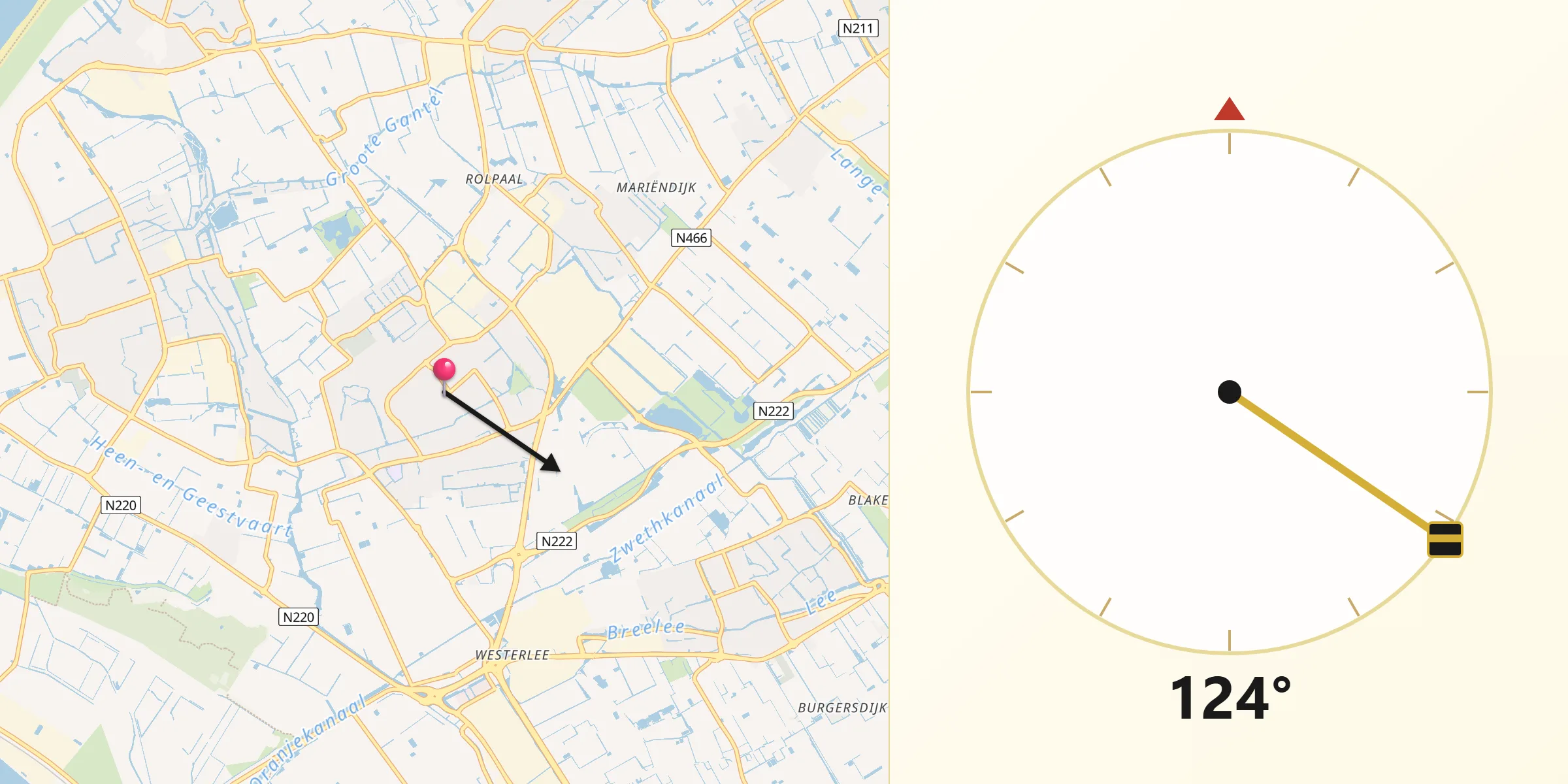 Qibla Richting vanaf Naaldwijk
