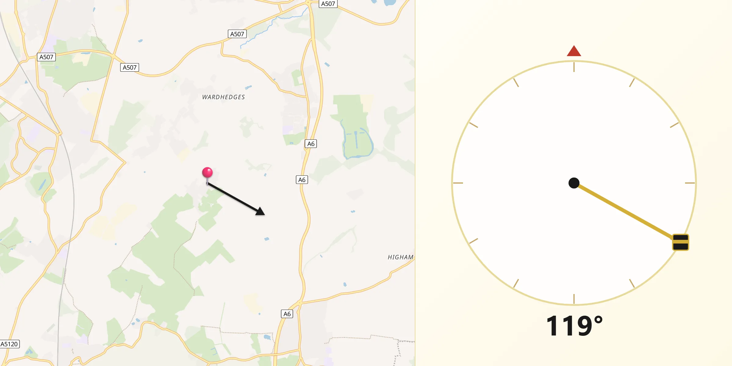 Qibla Direction from Pulloxhill