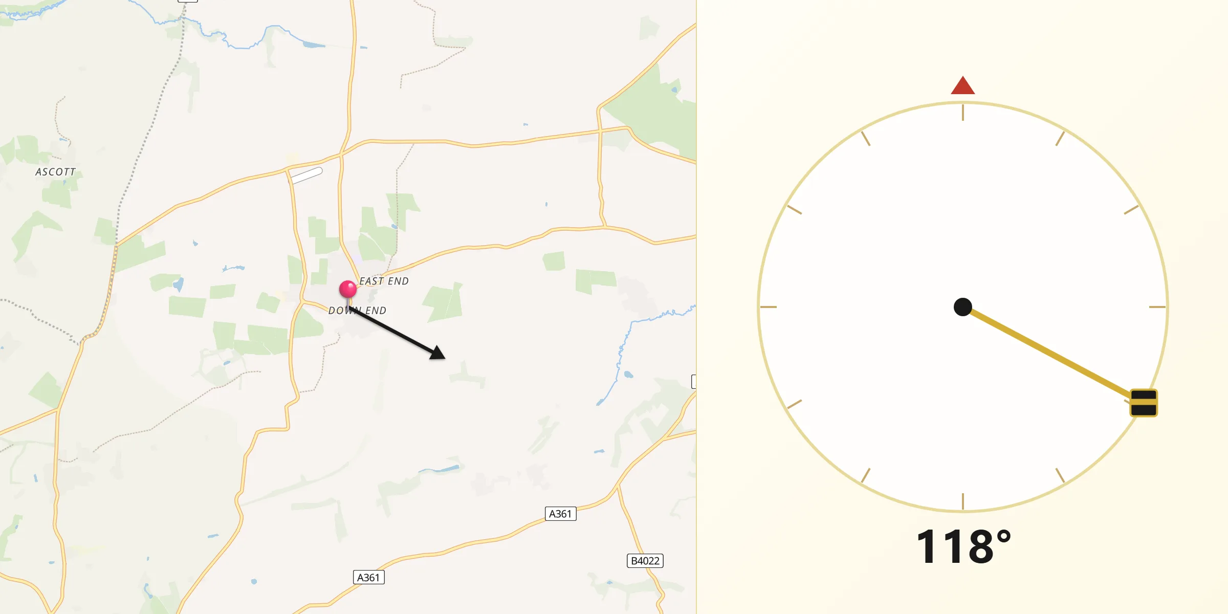 Qibla Direction from Hook Norton
