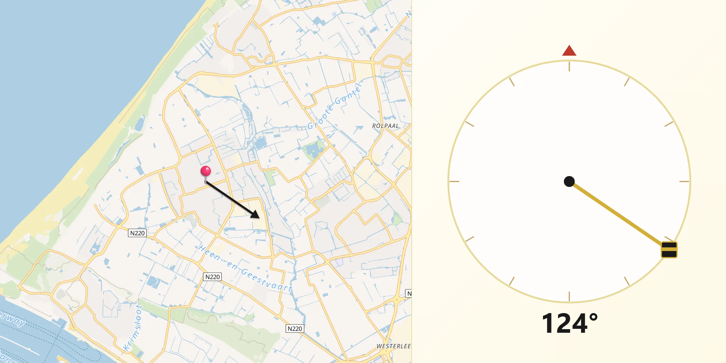 Qibla Richting vanaf 's-Gravenzande