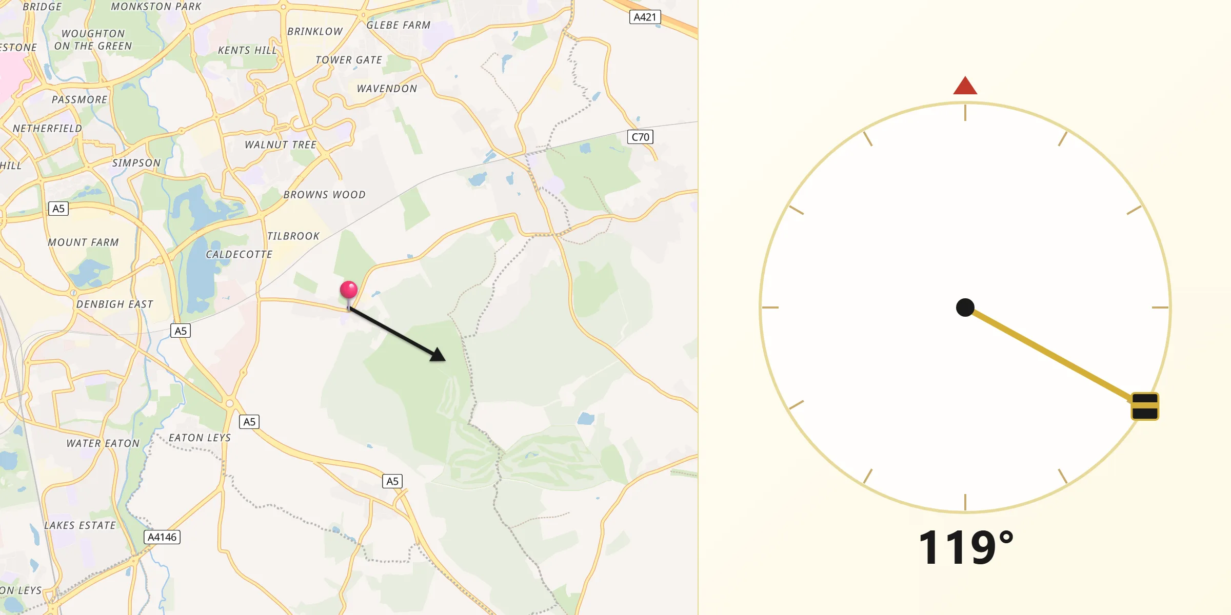 Qibla Direction from Bow Brickhill