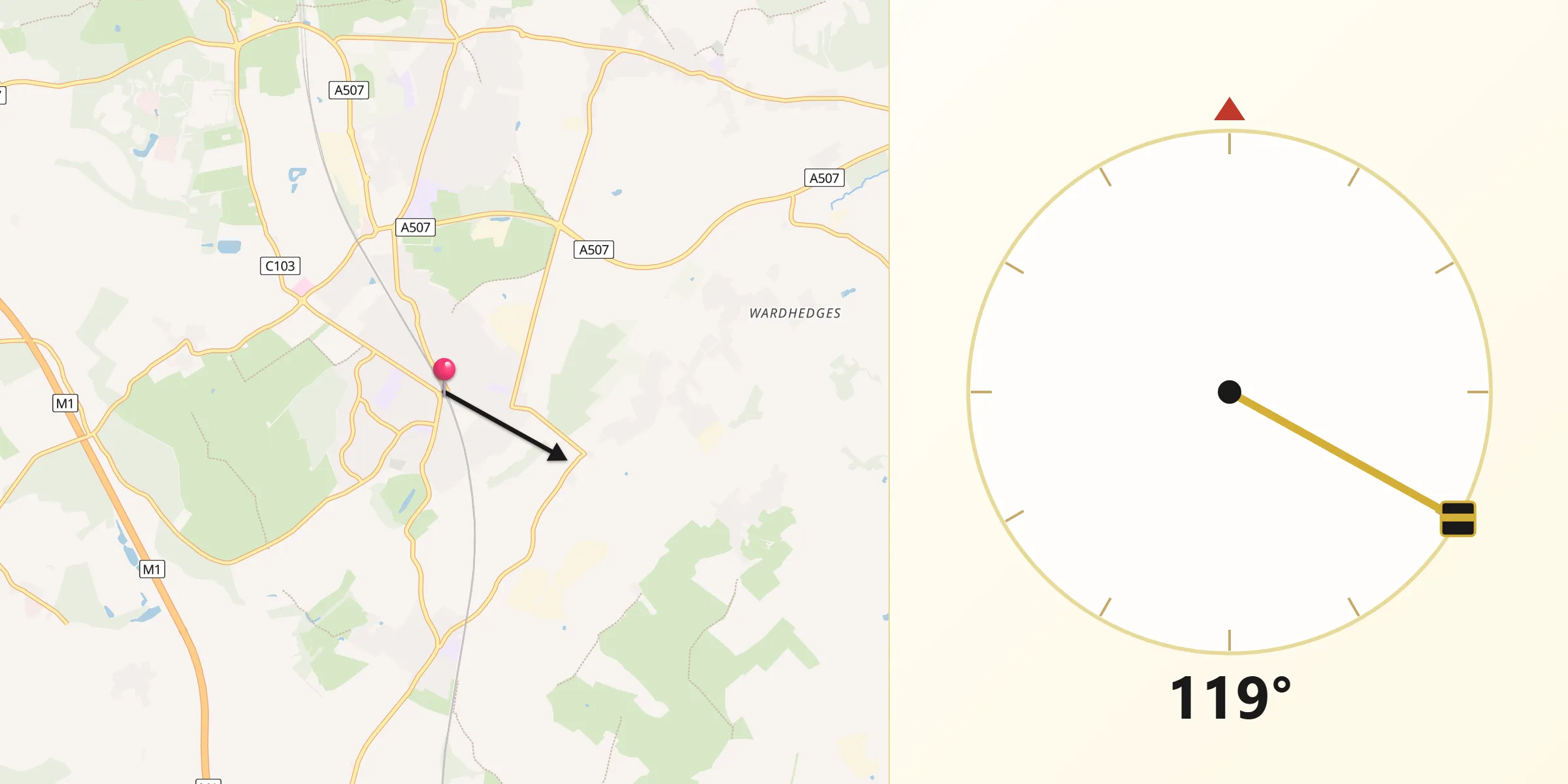 Qibla Direction from Flitwick