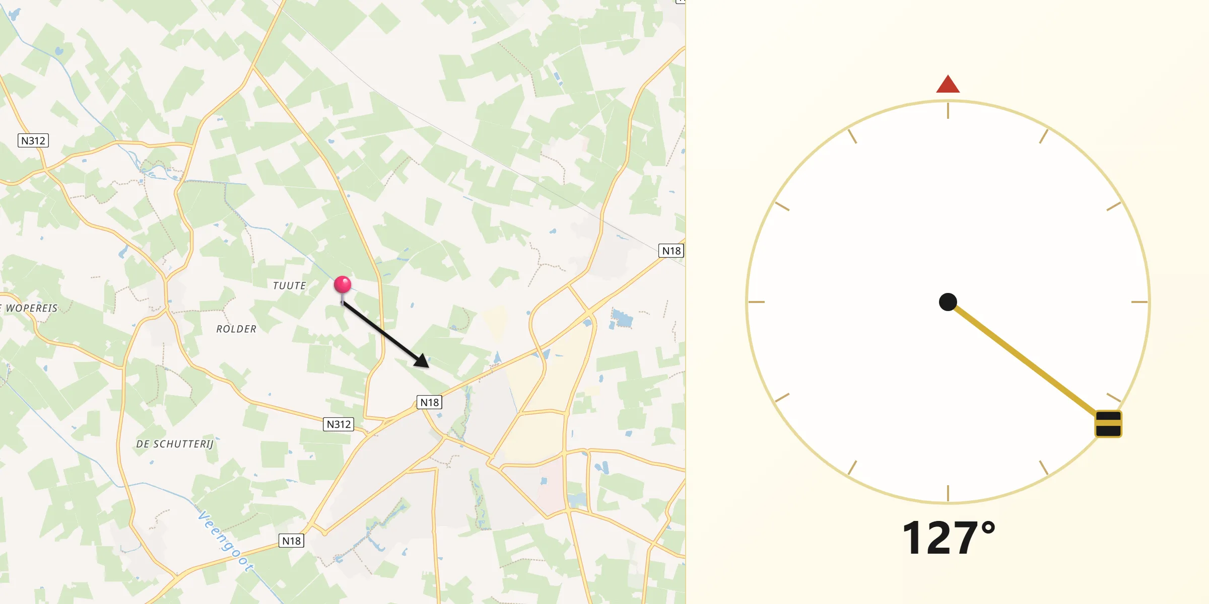 Qibla Richting vanaf Oost Gelre
