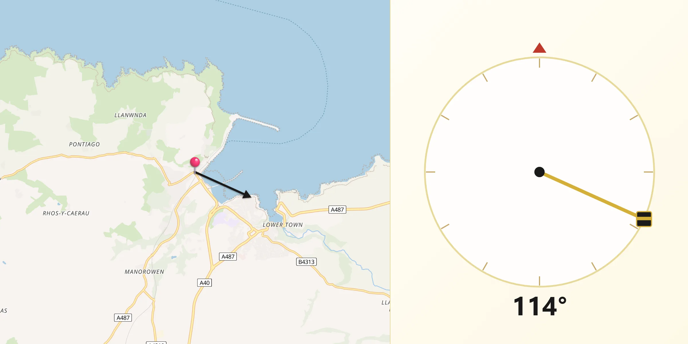 Qibla Direction from Goodwick