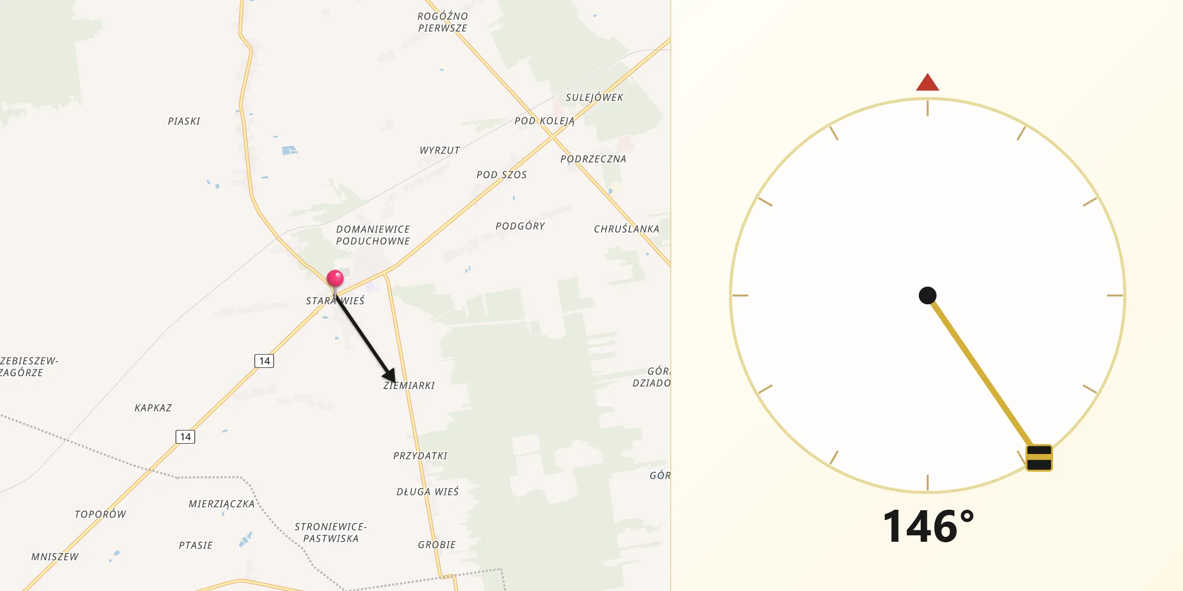 Kierunek Qibla z Domaniewice