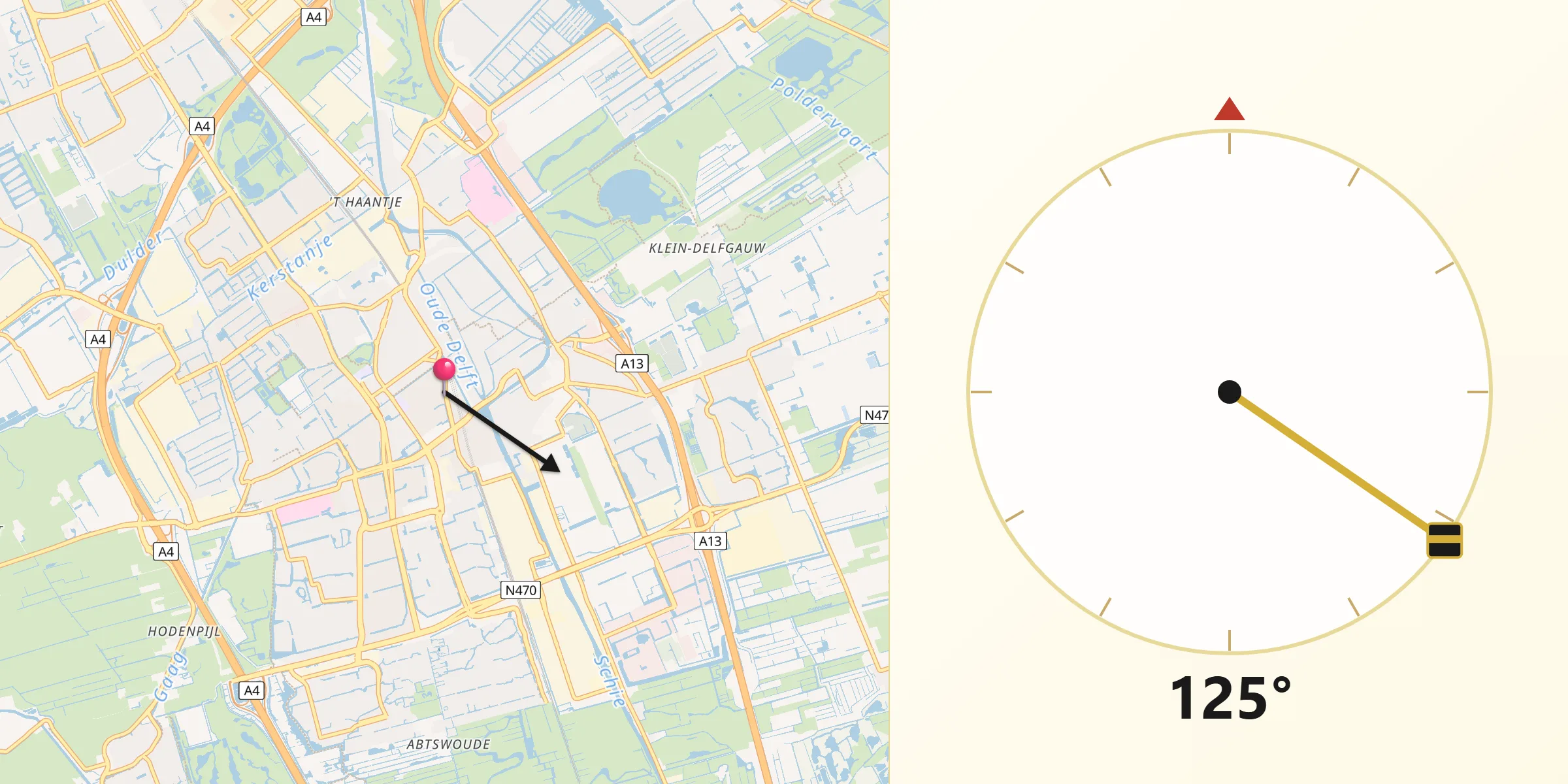 Qibla Richting vanaf Delft