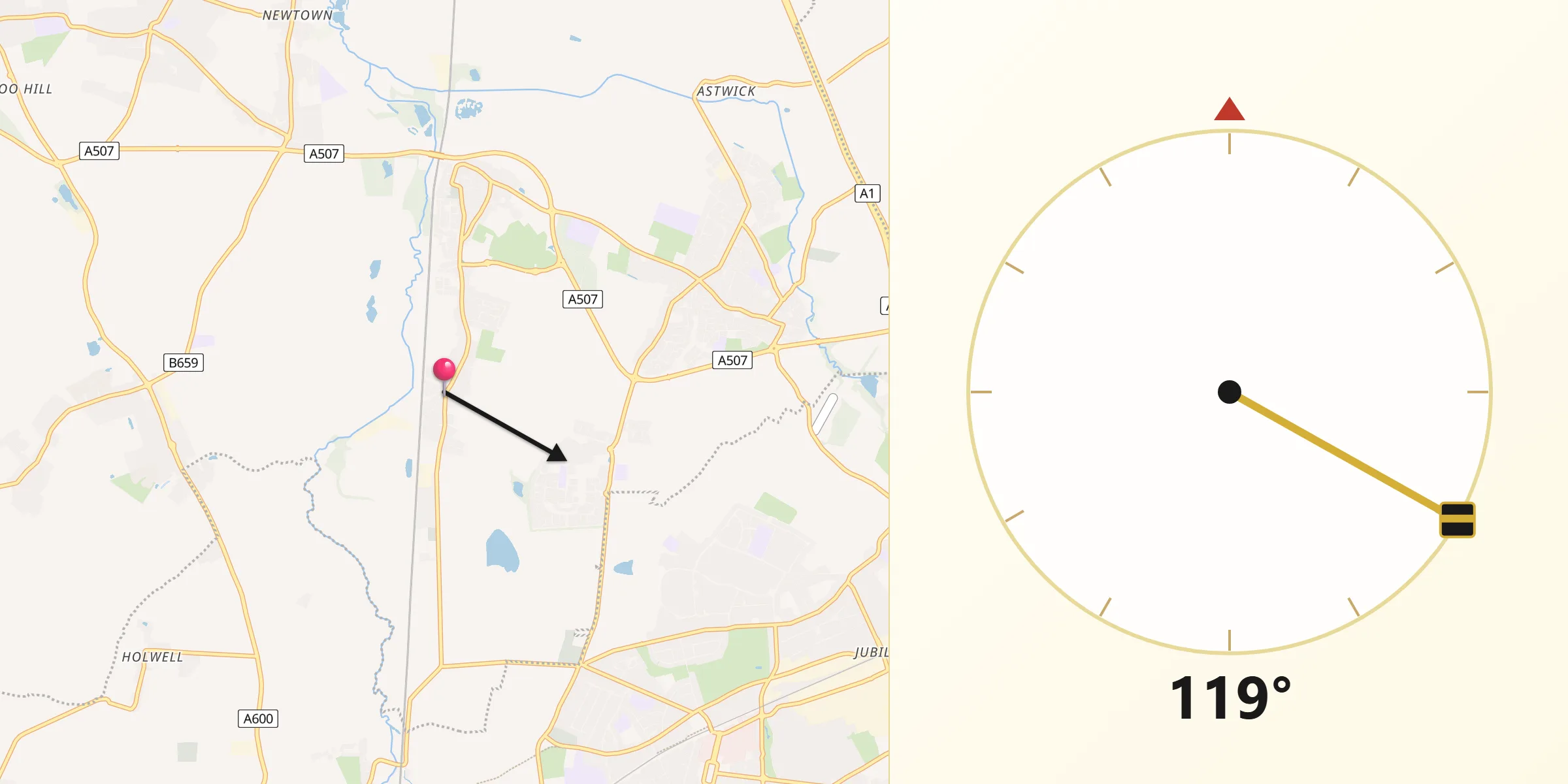 Qibla Direction from Arlesey