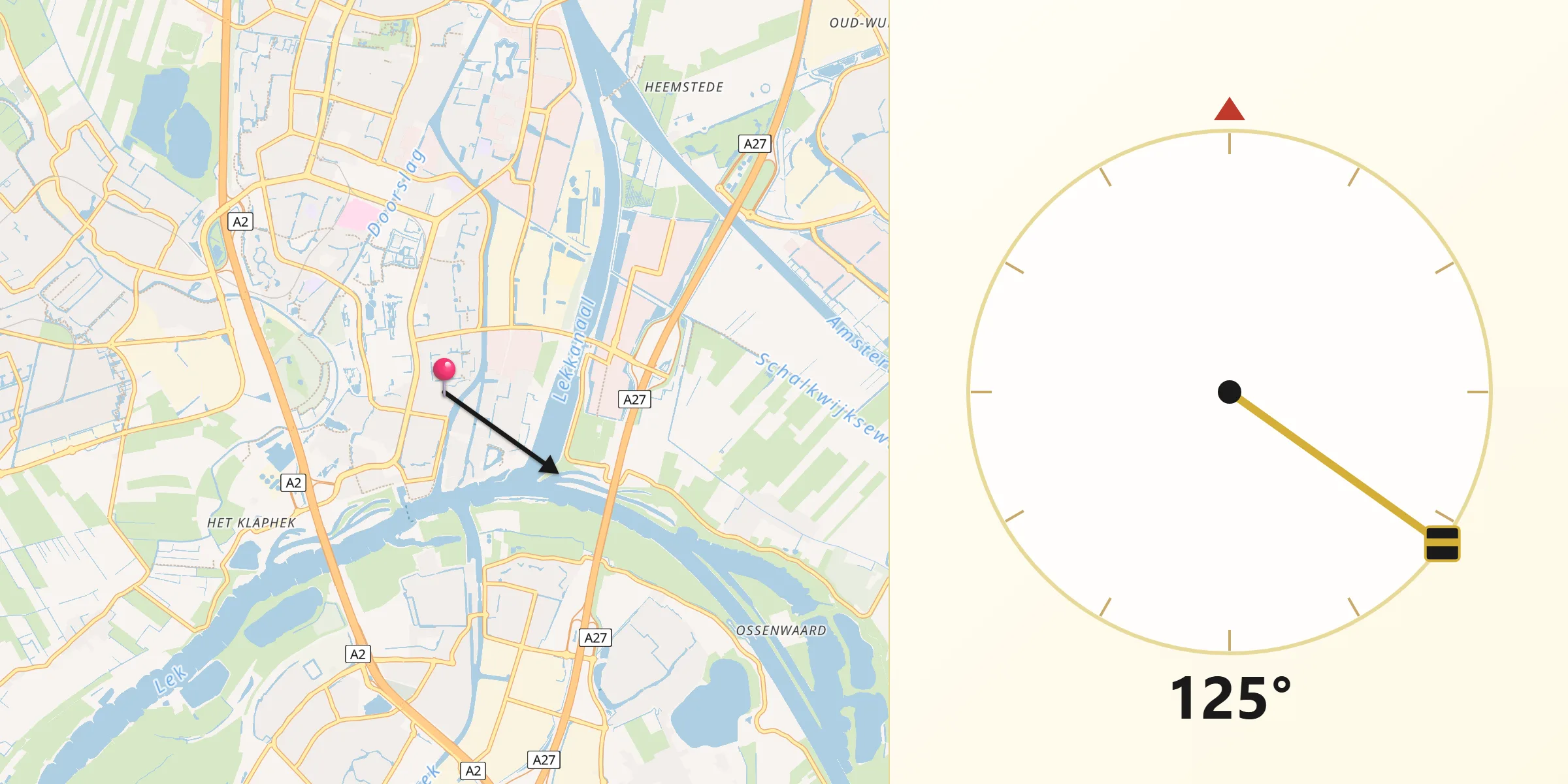 Qibla Richting vanaf Vreeswijk