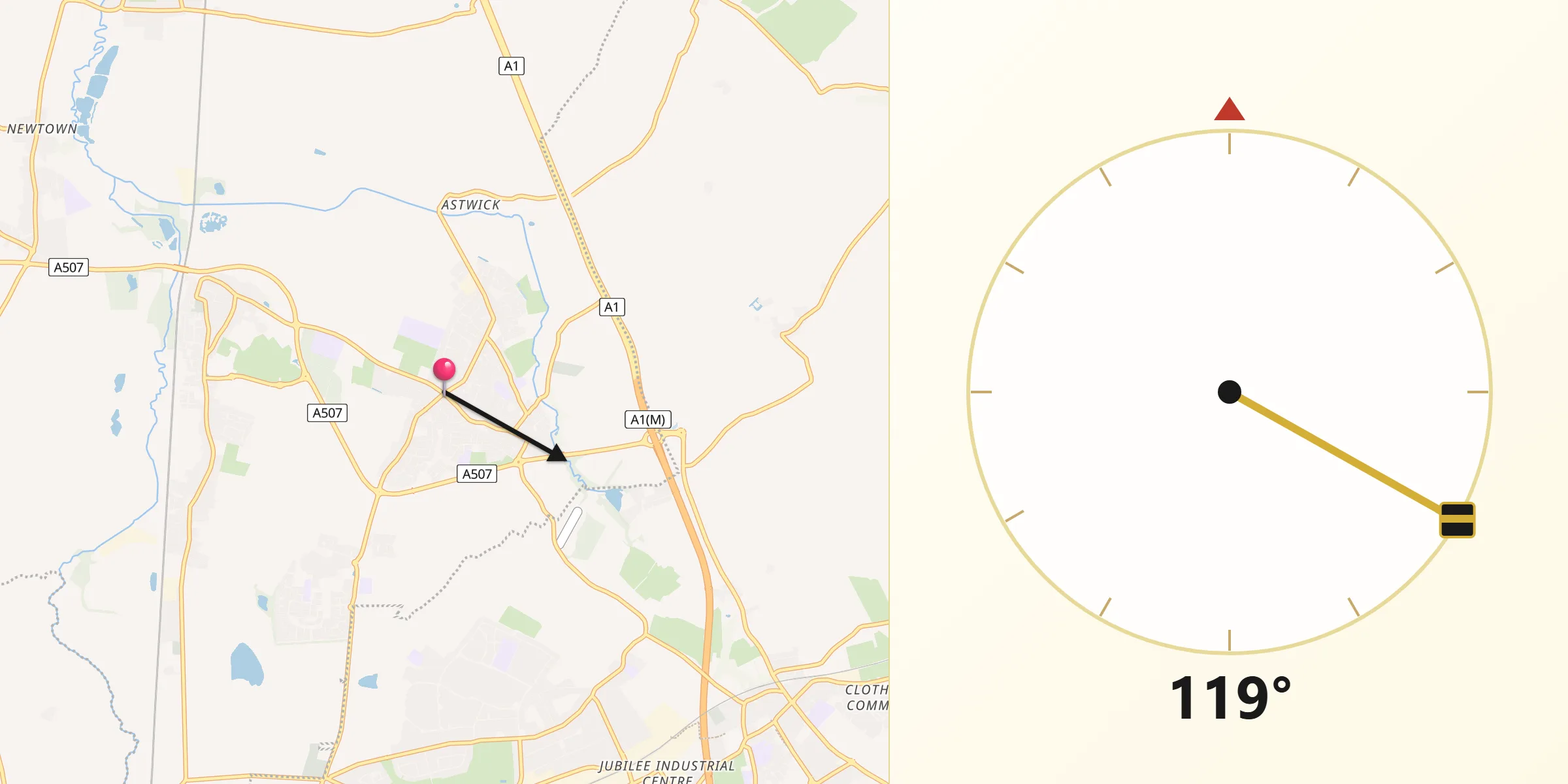 Qibla Direction from Stotfold