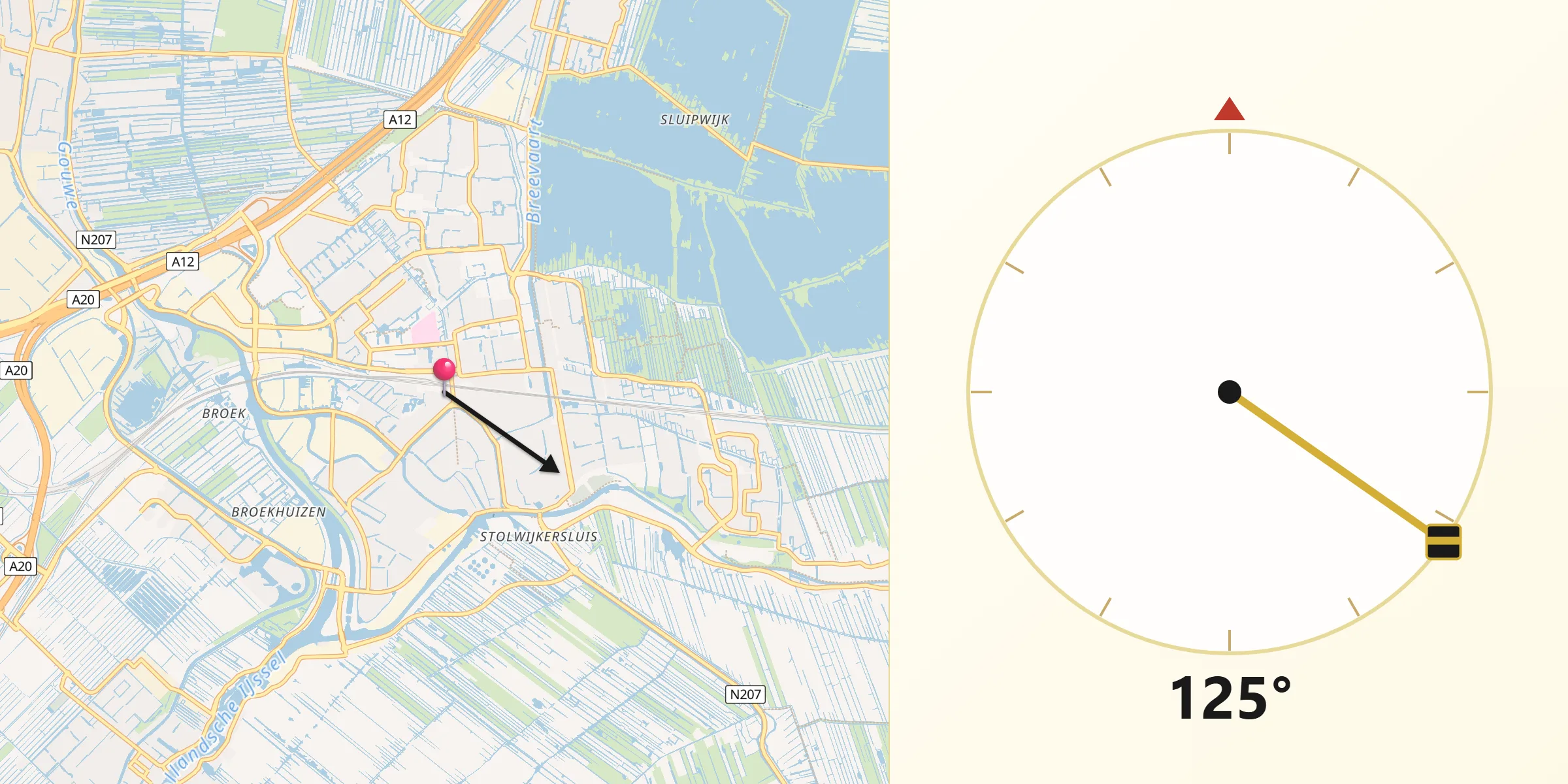 Qibla Richting vanaf Gouda
