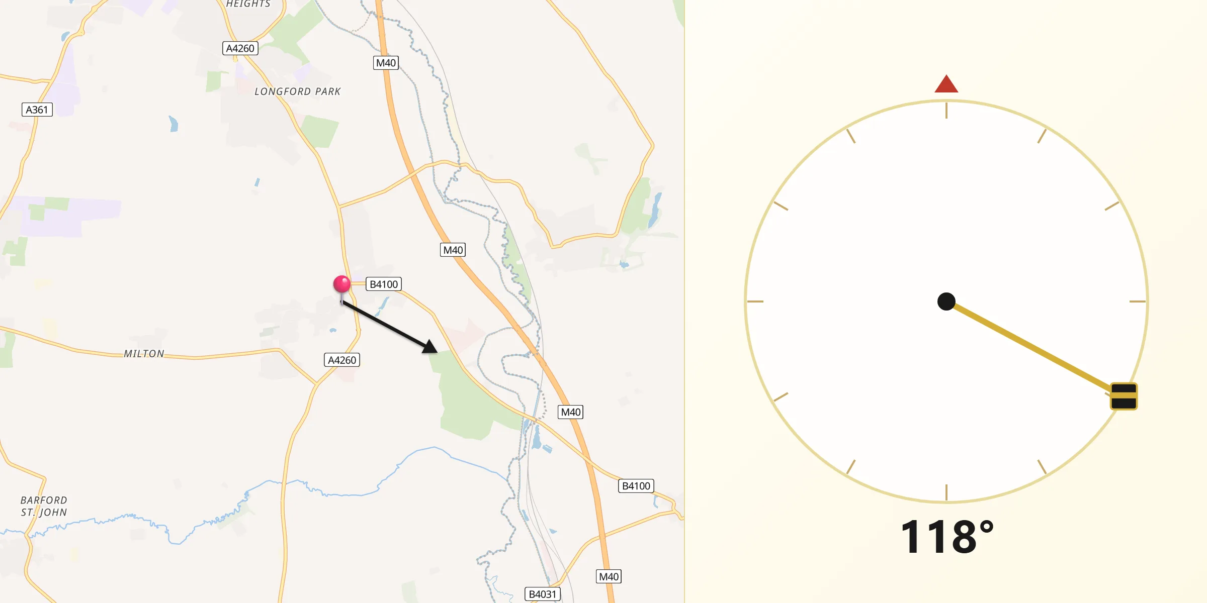 Qibla Direction from Adderbury