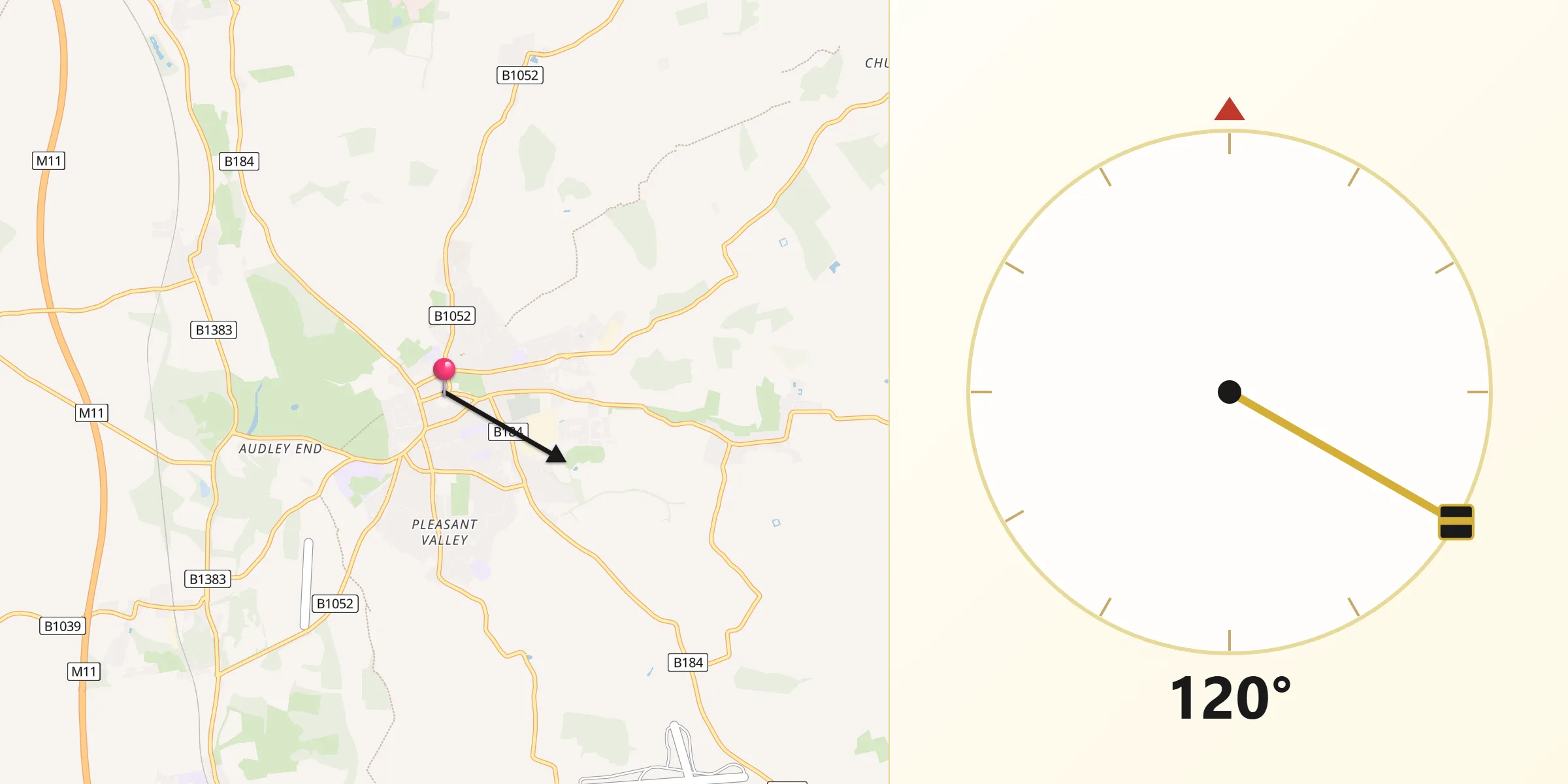 Qibla Direction from Saffron Walden