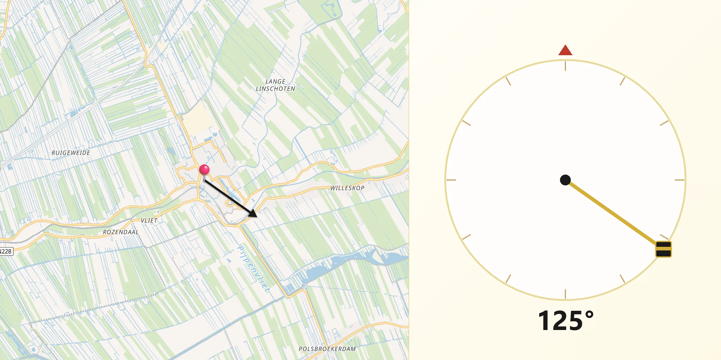Qibla Richting vanaf Oudewater