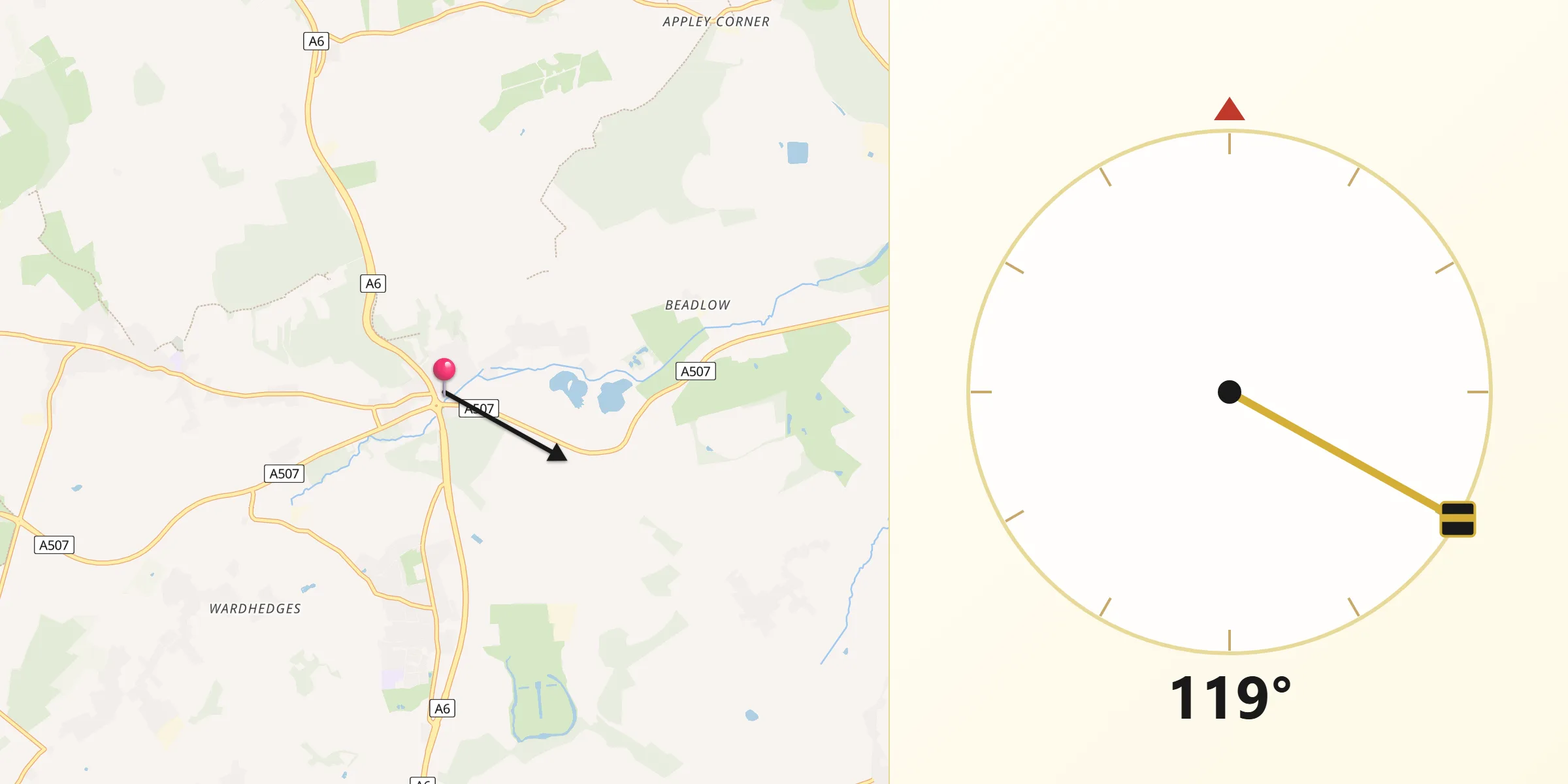Qibla Direction from Clophill