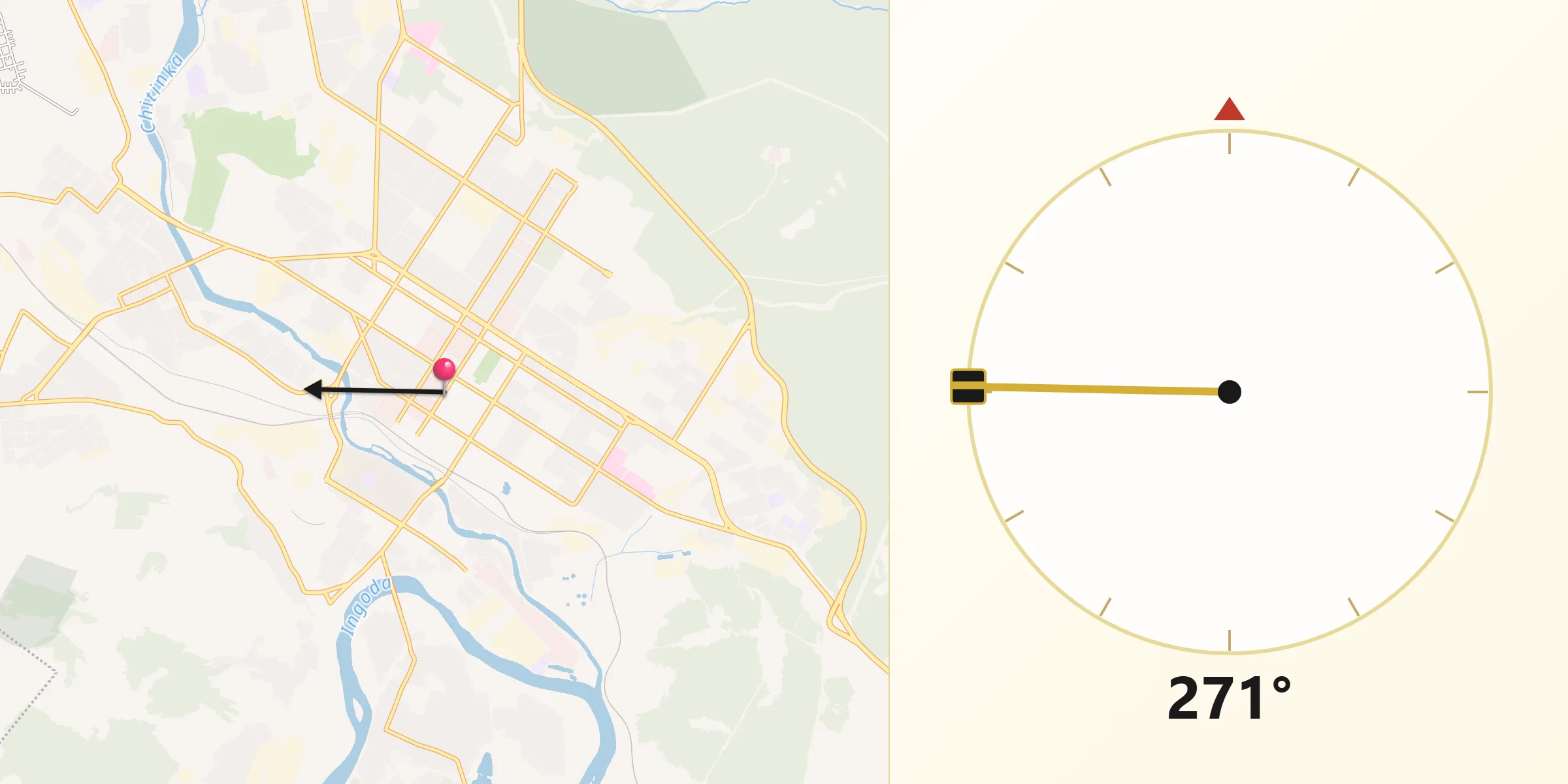 Direction vers la Qibla depuis Tchita