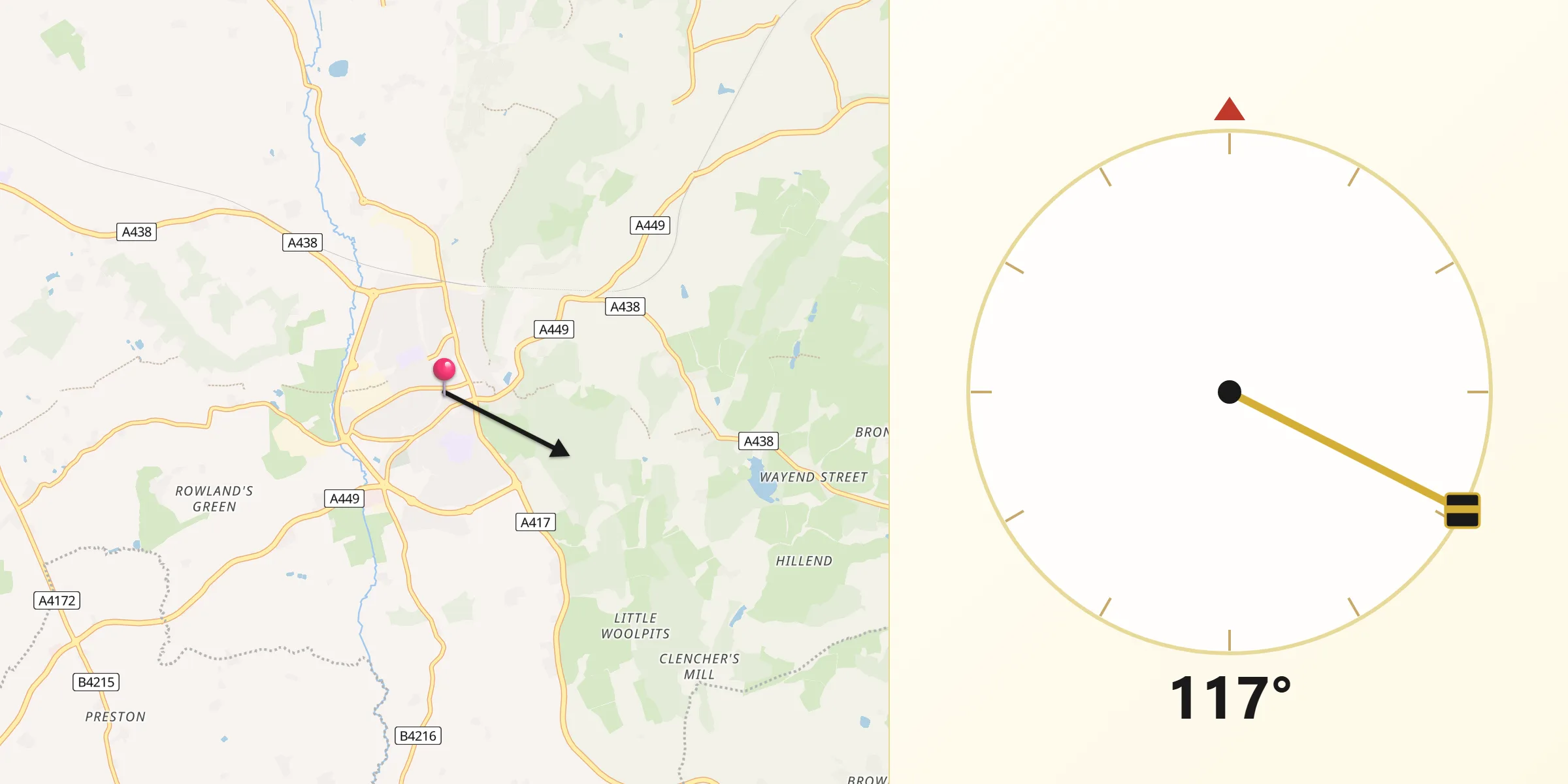 Qibla Direction from Ledbury