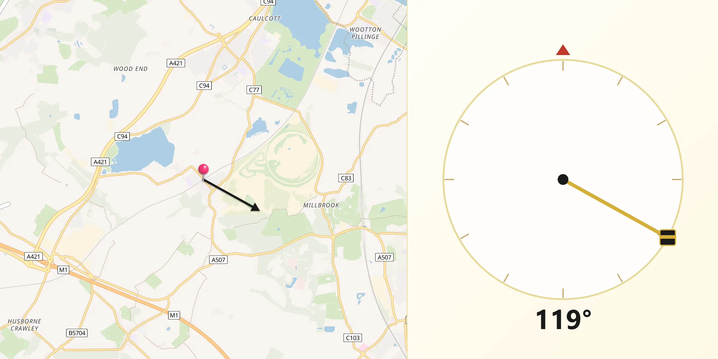 Qibla Direction from Lidlington