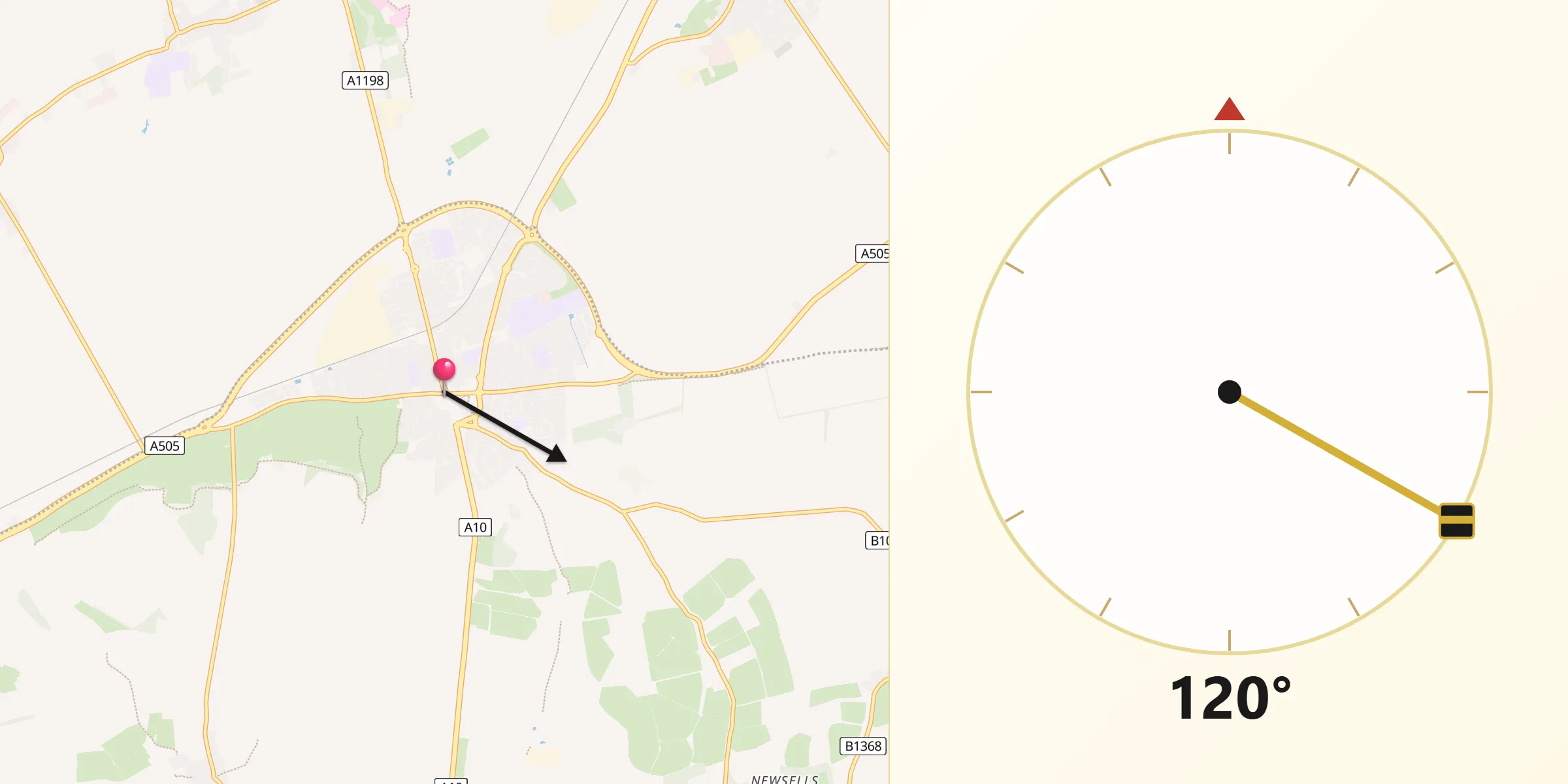 Qibla Direction from Royston