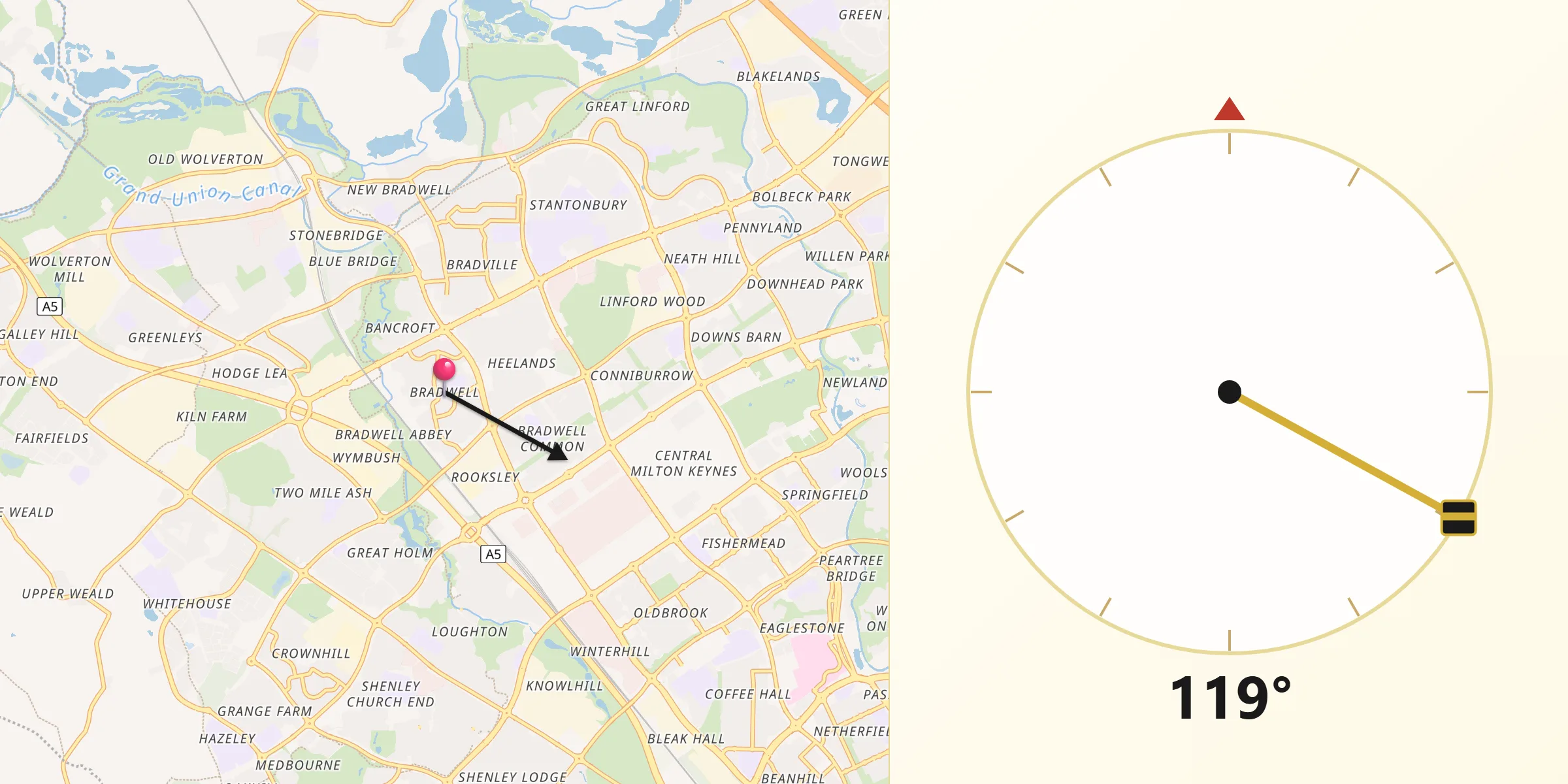 Qibla Direction from Bradwell