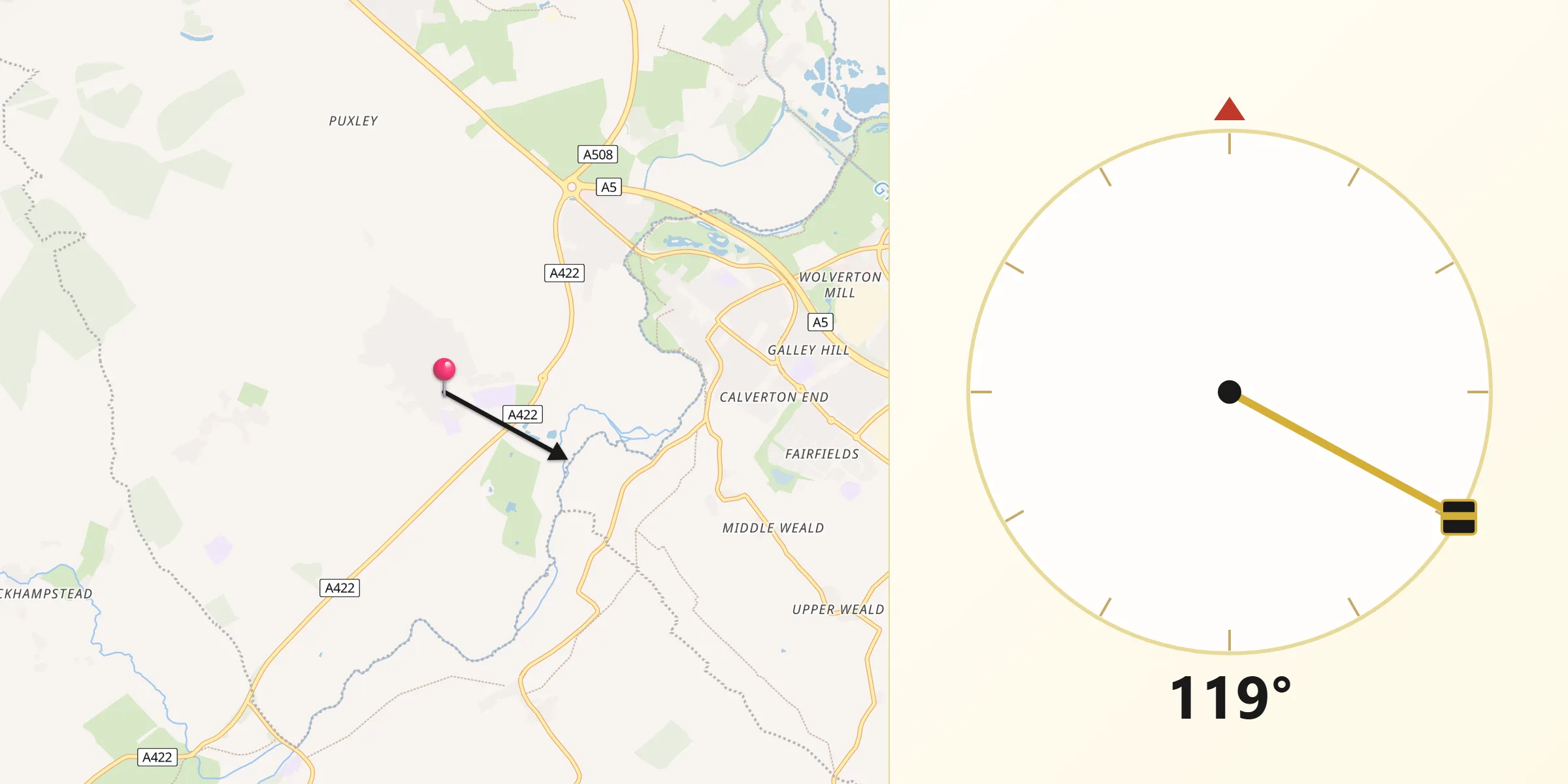 Qibla Direction from Deanshanger