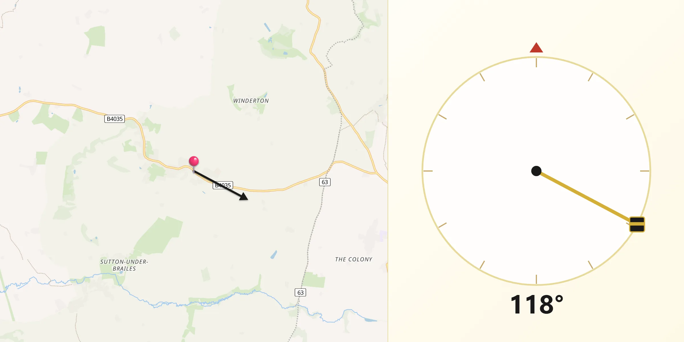 Qibla Direction from Lower Brailes