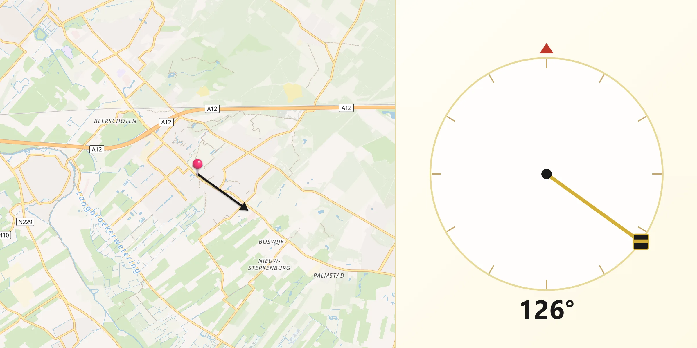 Qibla Richting vanaf Driebergen-Rijsenburg