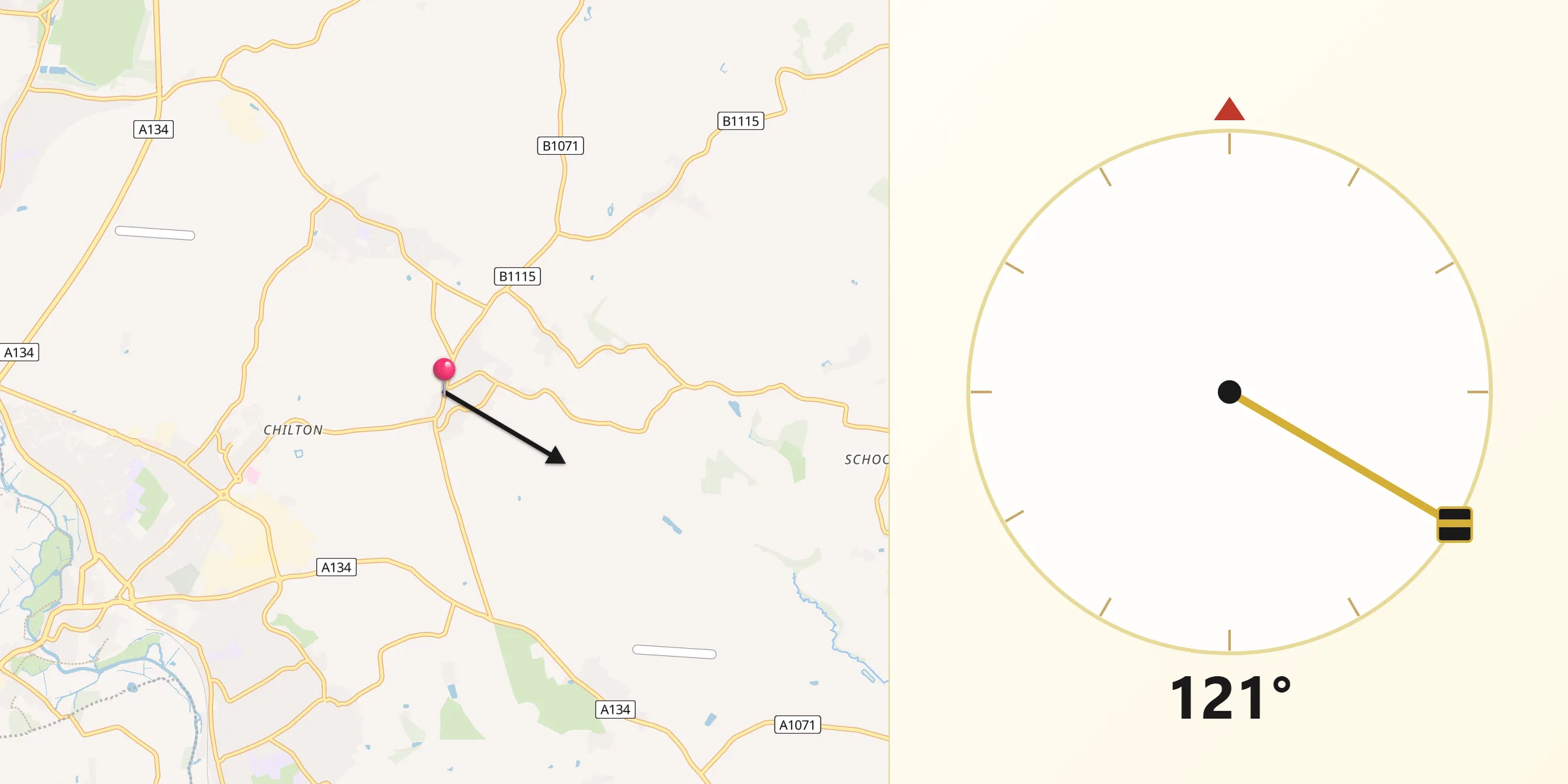 Qibla Direction from Great Waldingfield